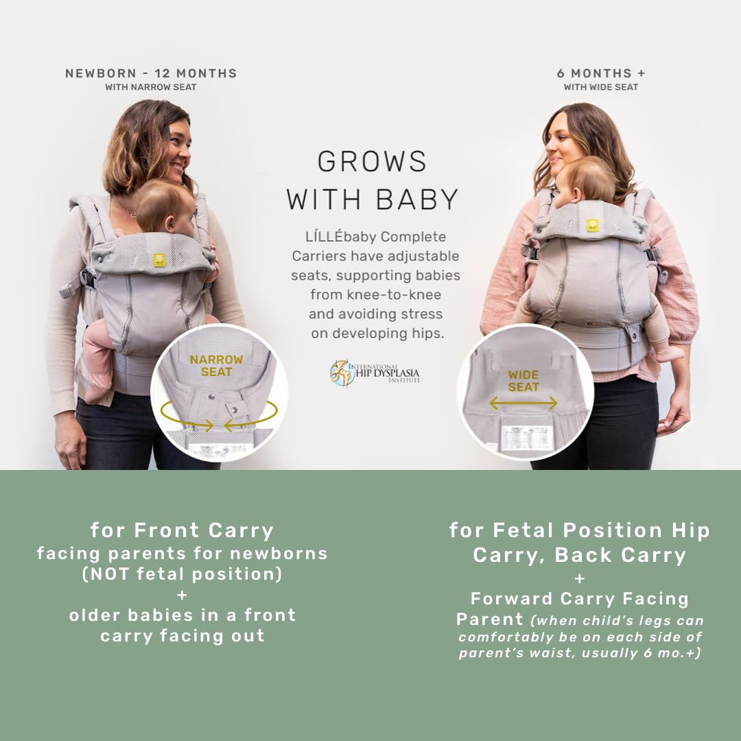 LÍLLÉbaby Complete All Seasons Ergonomic 6-in-1 Baby Carrier for Newborn to Toddler (7-45 lbs) - 360° Adjustable, Multi-Position, Lumbar Support - Inward & Outward Facing - Pebble Grey - Perfect for Hands-Free Parenting, Shopping & Outdoor Adventures