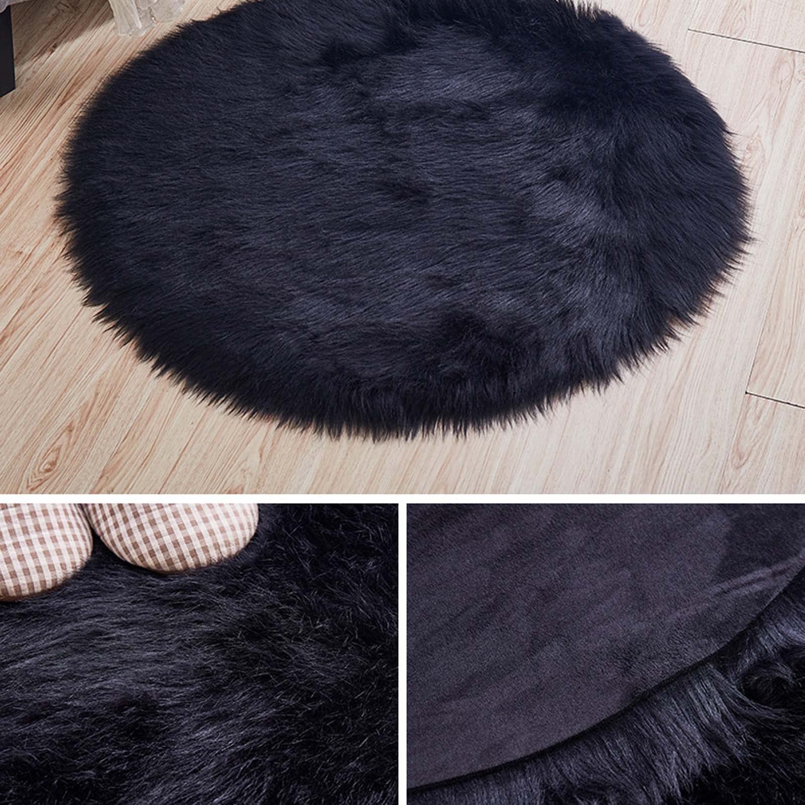 Luxury Soft Faux Sheepskin Round Area Rug 6ft - Fluffy Plush Circle Rug for Bedroom & Living Room - Cozy Fake Fur Floor Carpet - Perfect for Home Decor, Nursery, and Cozy Reading Nook - Black