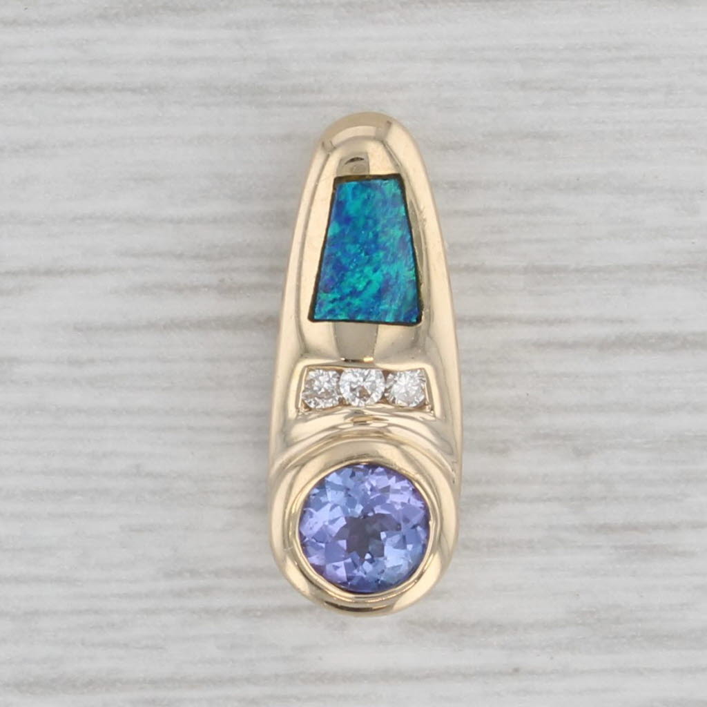 0.45ctw Tanzanite Diamond Blue Opal Pendant in 14k Yellow Gold - Elegant Small Drop Necklace for Women, Perfect for Weddings, Anniversaries & Special Occasions