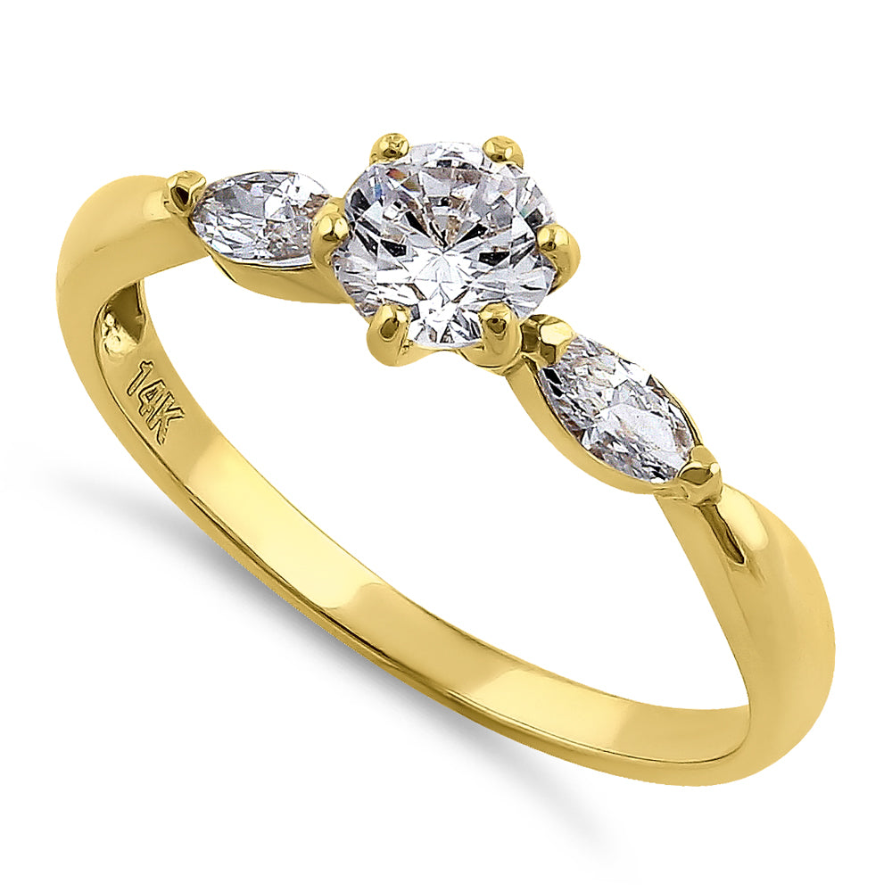 14K Yellow Gold Round & Marquise Cut Cubic Zirconia Engagement Ring for Women - Perfect for Proposals, Anniversaries & Special Occasions
