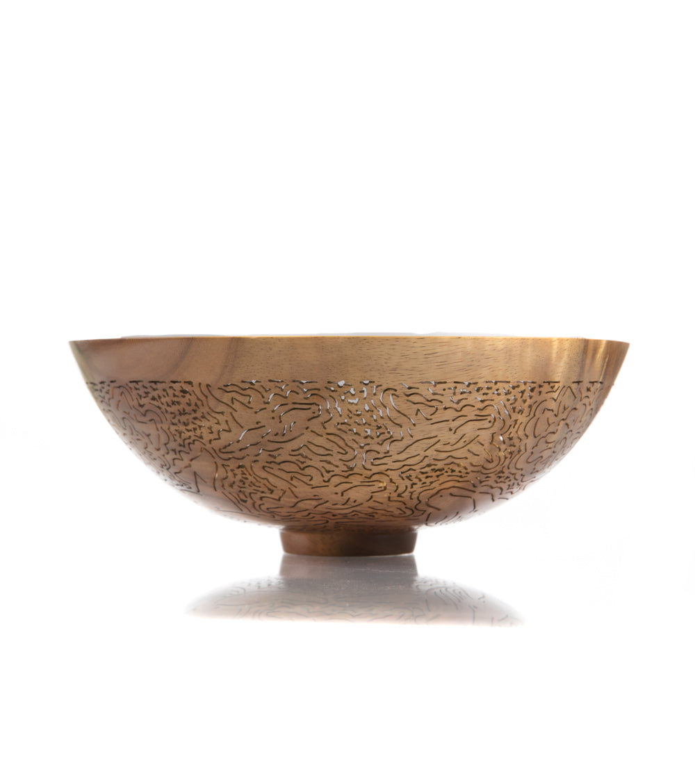 Handcrafted Pierced Koa Wood Bowl with Whale Design - Hawaiian Artisan Home Decor by Patrick & Peggy Bookey - Perfect for Wall Display, Table Centerpiece, or Gift Giving