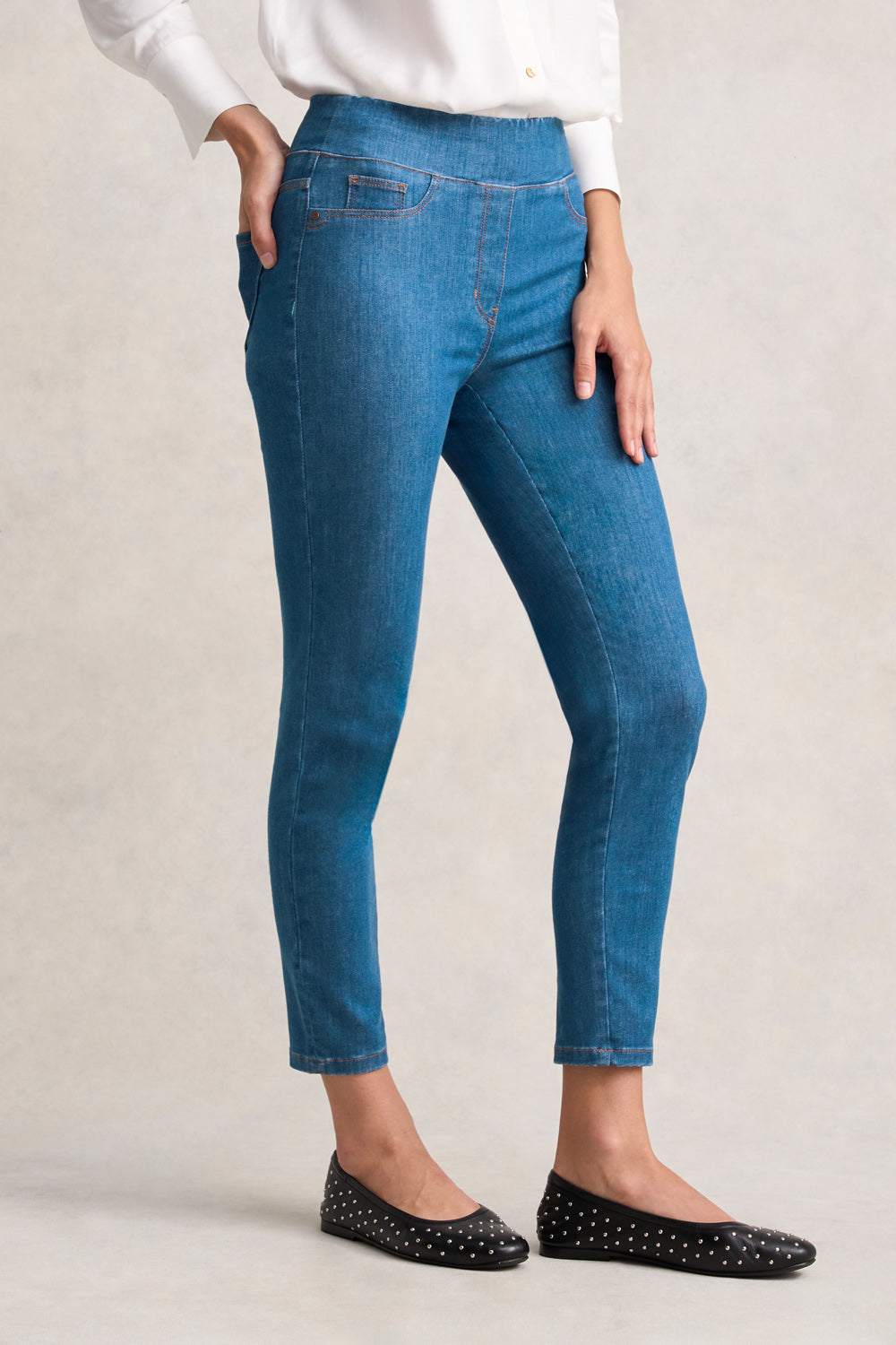 Bengajean® Women's 7/8 Length Skinny Jeans - Indigo Mid Wash Denim Pants for Casual Wear & Everyday Outfits