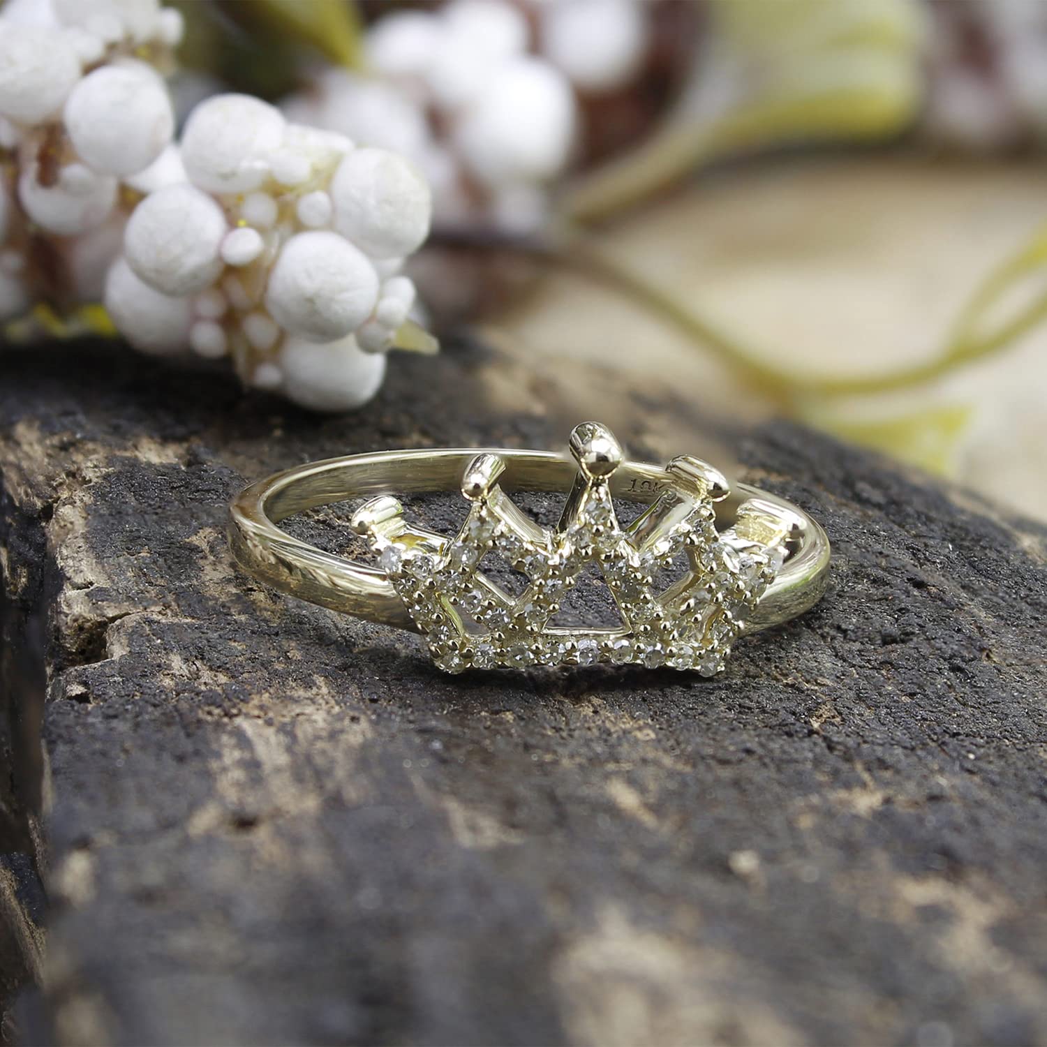 Royal King 0.12 Carat Round Cut White Diamond Crown Ring in 10K Solid Gold - Elegant Jewelry for Weddings, Anniversaries & Special Occasions