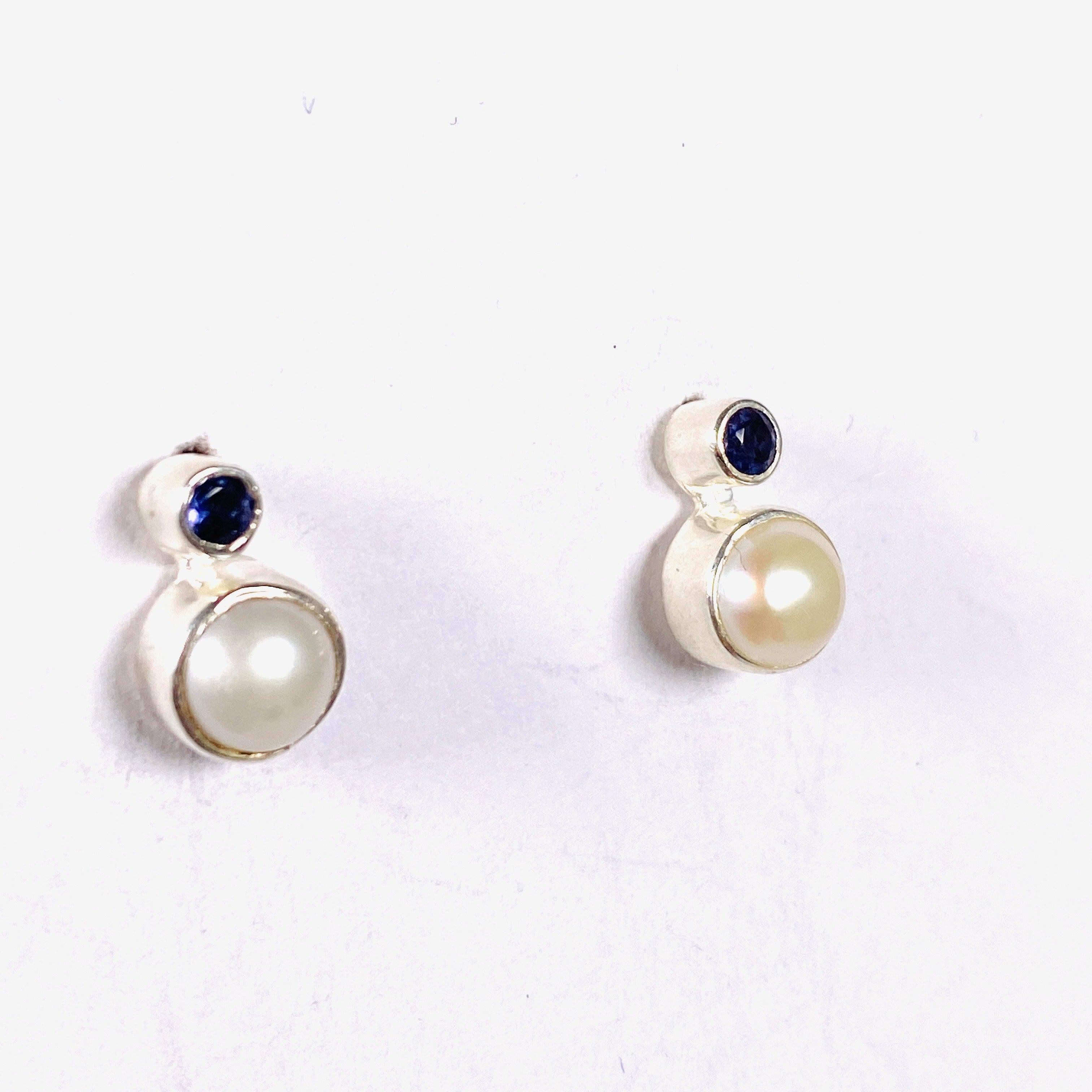Pearl and Iolite Stud Earrings S259 IO - Elegant Jewelry for Women, Perfect for Weddings, Parties & Everyday Wear