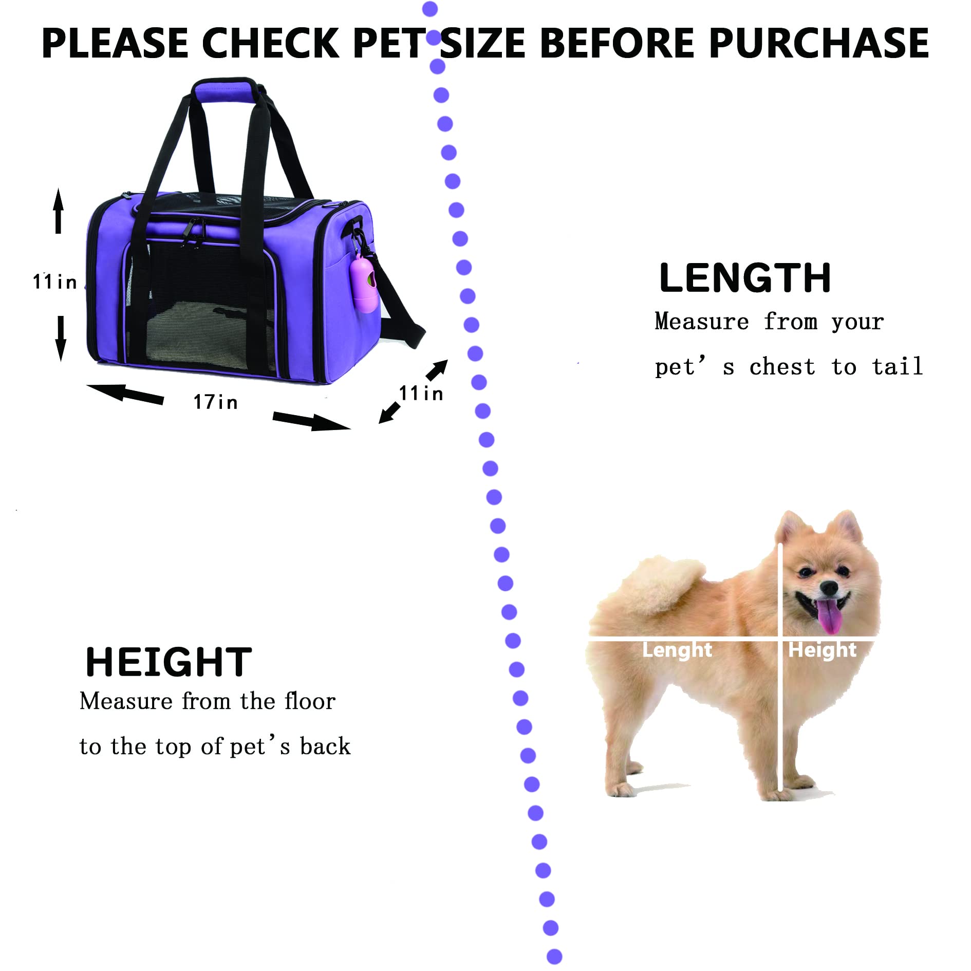 Airline Approved Collapsible Soft-Sided Pet Carrier for Small & Medium Cats & Dogs Up to 15 lbs - Purple Travel Cat Bag & Dog Carrier for Airplane, Car, Vet Visits & Outdoor Adventures