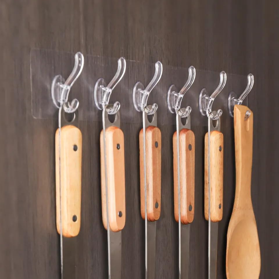 5Pcs Heavy Duty Self Adhesive Wall Hooks - No Drill Needed for Hanging Clothes, Towels, Bathroom Accessories & Napkin Holders | Waterproof, Clear & Reusable | Perfect for Home, Office & Dorm Organization