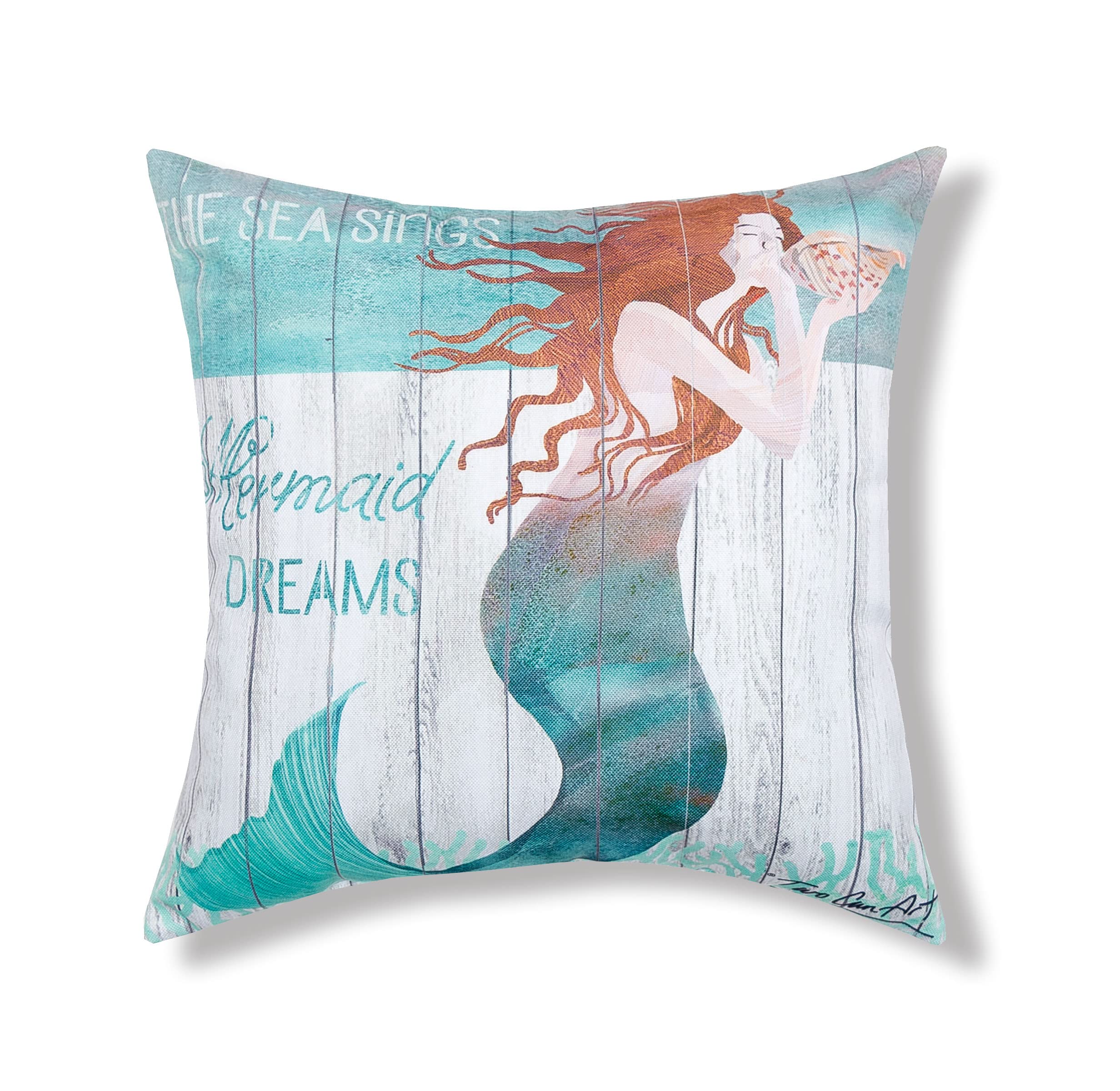 Premium 18x18 Inch Blue Mermaid Dreams Coastal Throw Pillow - Tropical Beach Decor for Indoor & Outdoor Use - Perfect for Patio, Porch, Living Room & Bedroom Accent