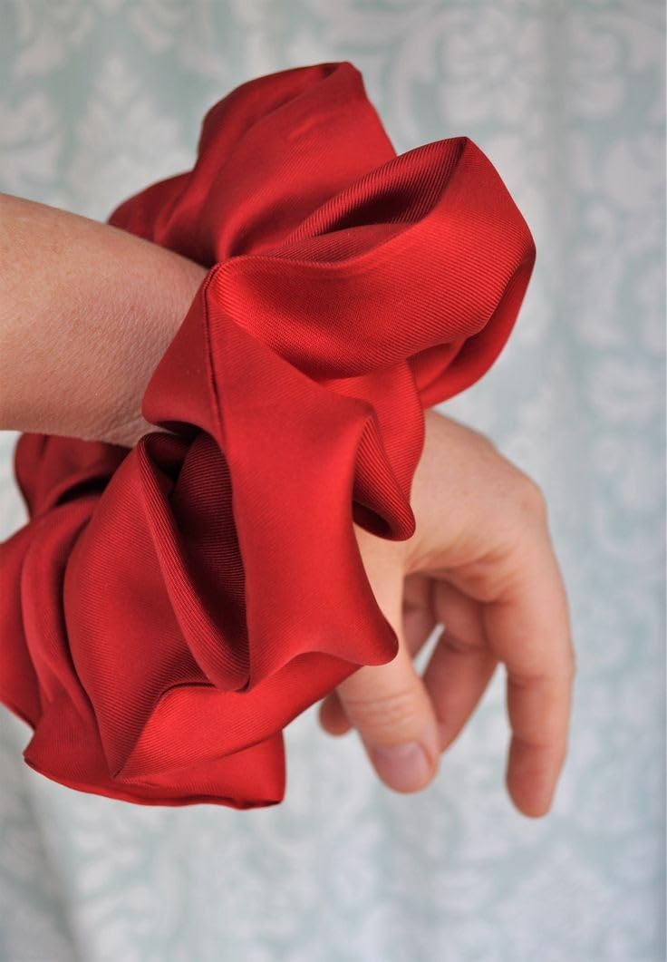 SNEH 4-Pack Satin Silk Hair Scrunchies for Women & Girls - Soft Ponytail Holders, Hair Volumizer & Hair Ties Combo (Red) - Perfect for School, Work, Gym & Everyday Styling
