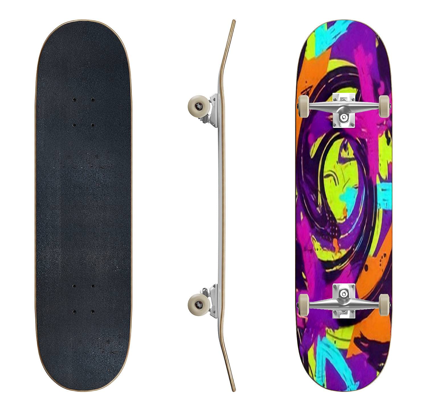 Cool Graffiti Cartoon Skateboard - Funky Bizarre Characters, Classic Concave Design for Beginners & Professionals | Durable Longboard for Extreme Sports, Teen Gifts & Street Skating