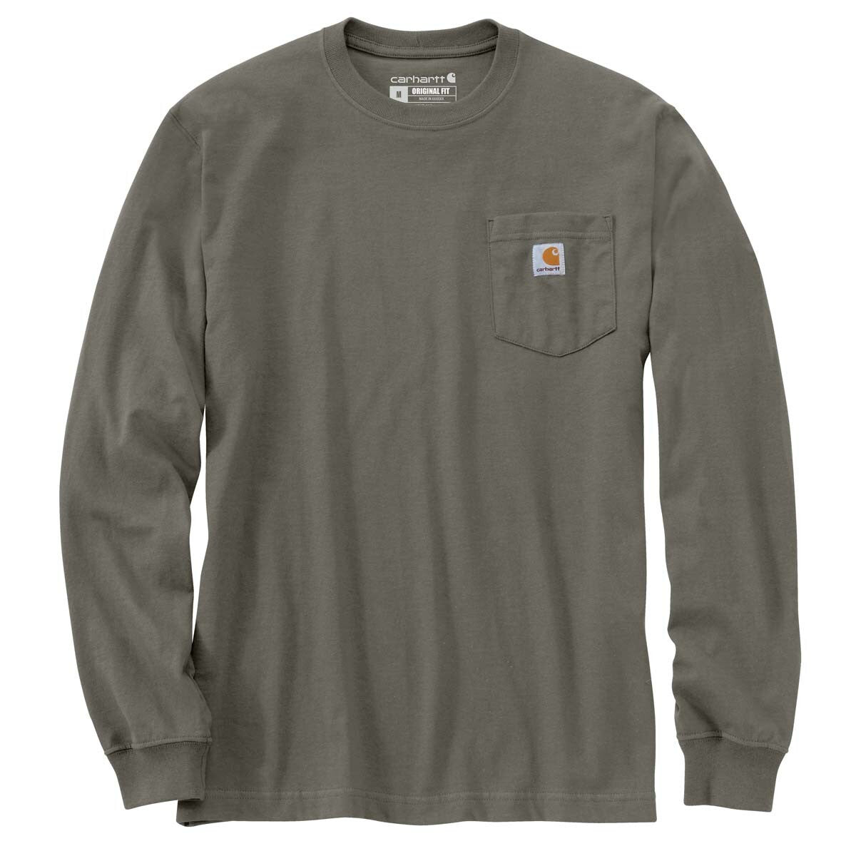 Carhartt Men's Loose Fit Heavyweight Long Sleeve Pocket T-Shirt - Olive Green - Durable Workwear for Construction, Farming & Outdoor Activities