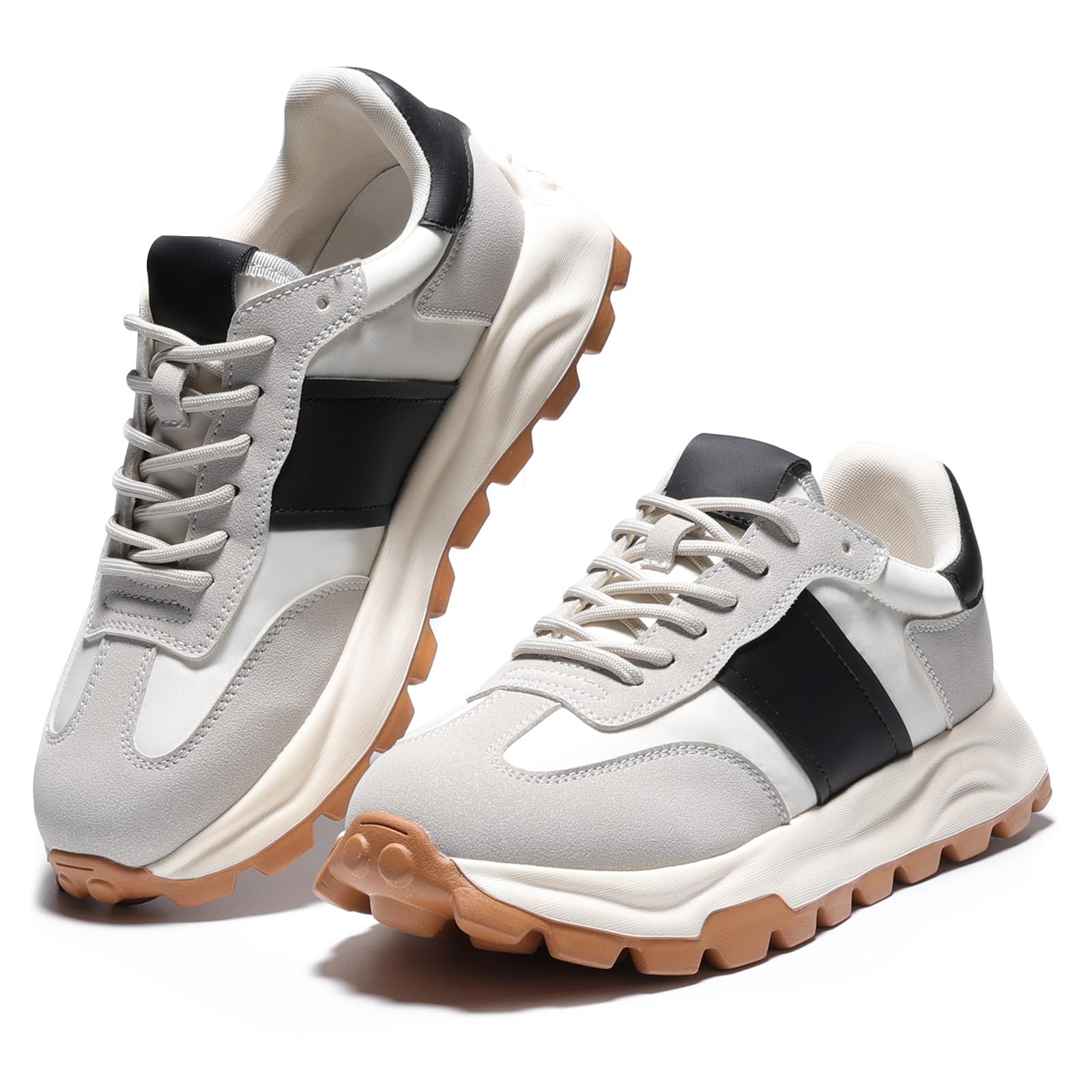 **IXU Women's Fashion Sneakers - Lightweight Tennis Shoes for Women, Walking & Casual Wear - Leather Suede Lace-Up Non-Slip Comfortable Shoes for Work, Travel & Daily Activities**