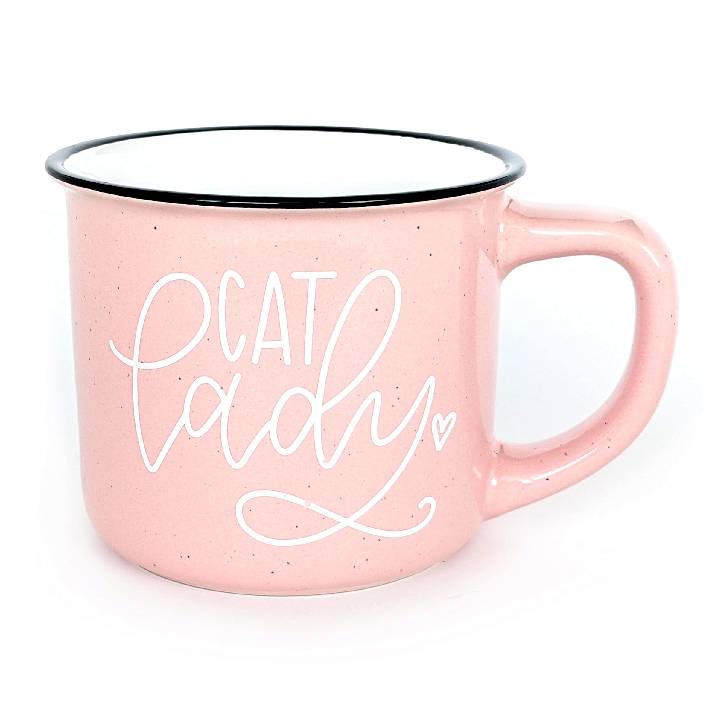 June & Lucy Cat Mom Gifts for Women - Cute Oversized 15oz Ceramic Coffee Mug for Cat Lovers, Microwave & Dishwasher Safe - Perfect for Camping, Office & Home Use (Pink)