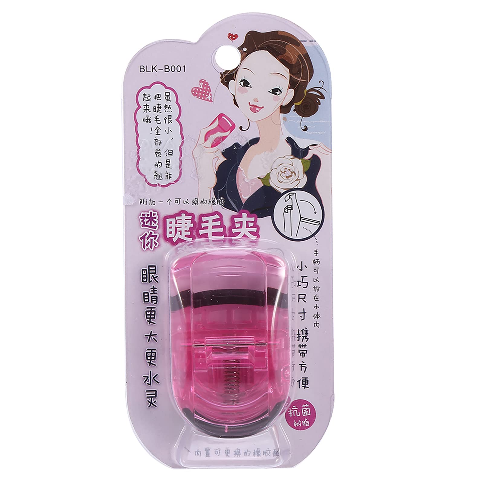 Mini Portable Eyelash Curler Clip - Rubber Pad Eyelash Curler for Perfect Curls, Pink Makeup Tool for Home & Travel Use