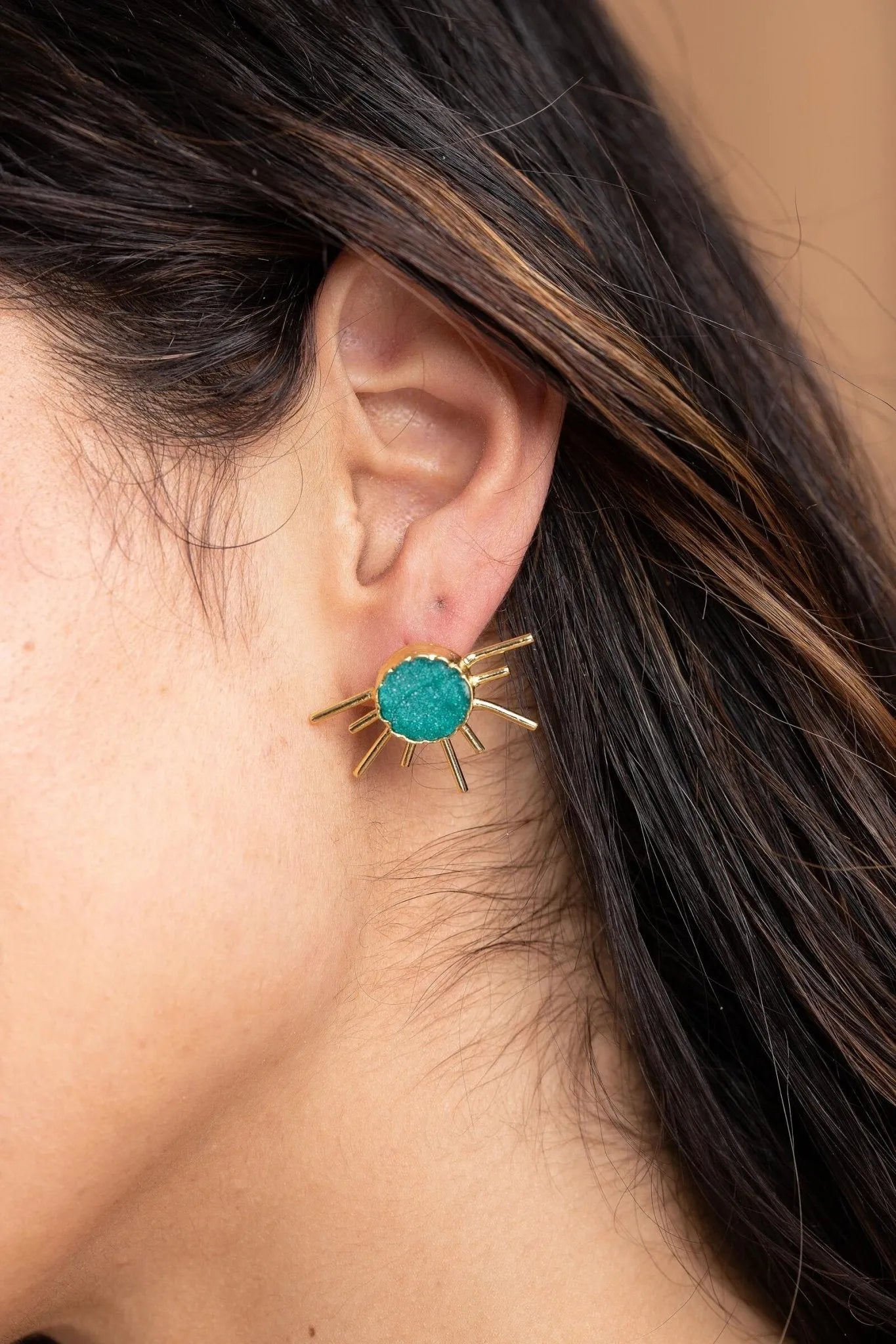 Sun Stud Druzy Earrings – Sparkling Natural Stone Jewelry for Women, Dainty & Elegant Earrings for Everyday Wear, Perfect for Office, Party & Special Occasions