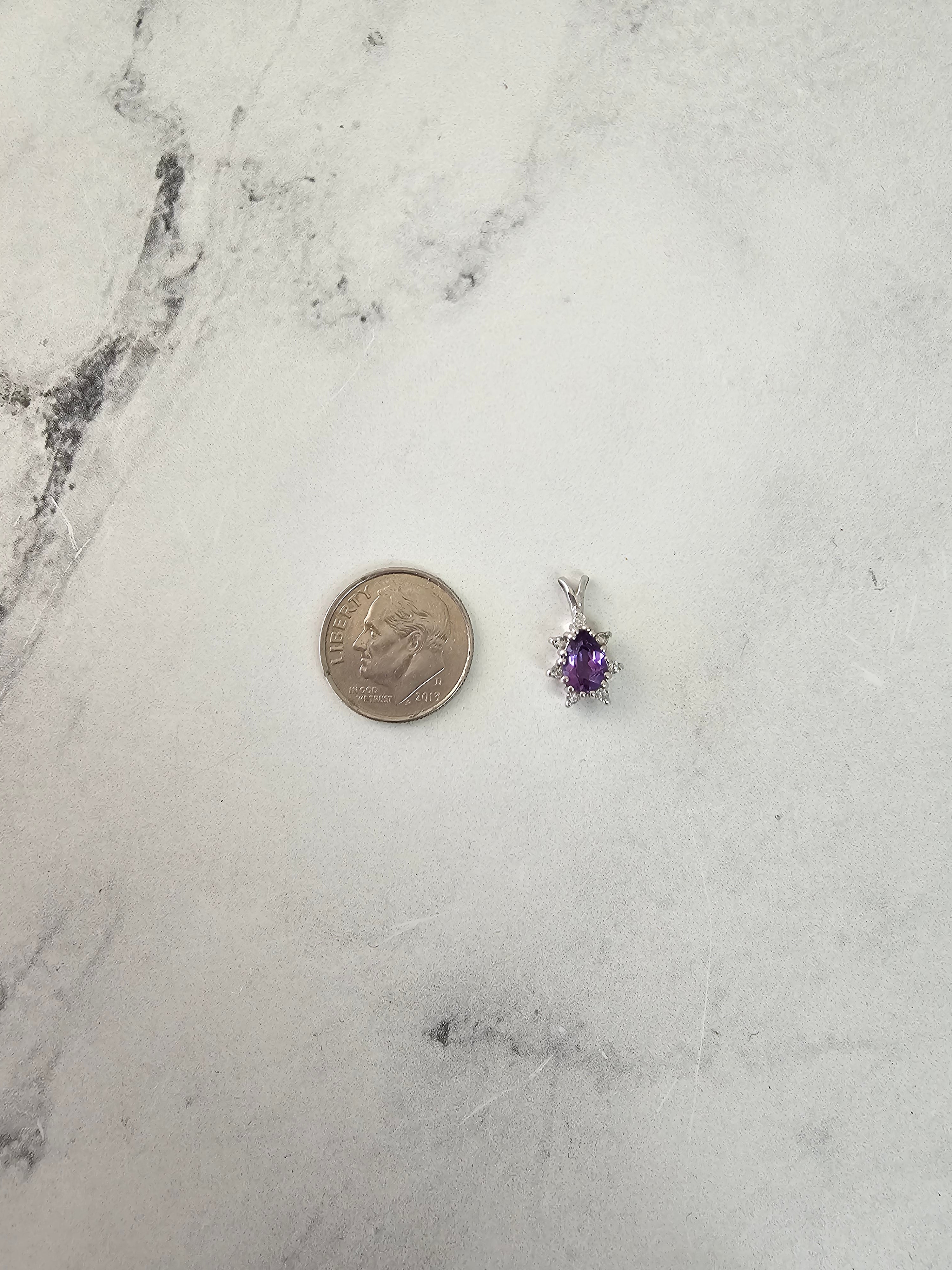 14k White Gold Pear Shaped Amethyst Diamond Necklace for Women - Elegant Jewelry Gift for Anniversary, Birthday & Special Occasions