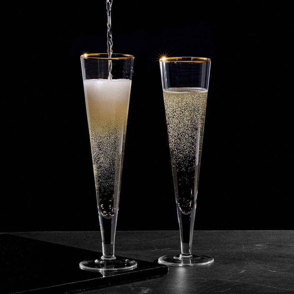 Premium 24K Gold-Plated Trumpet Champagne Flute Glasses - Set of 2 for Weddings, Anniversaries & Special Celebrations