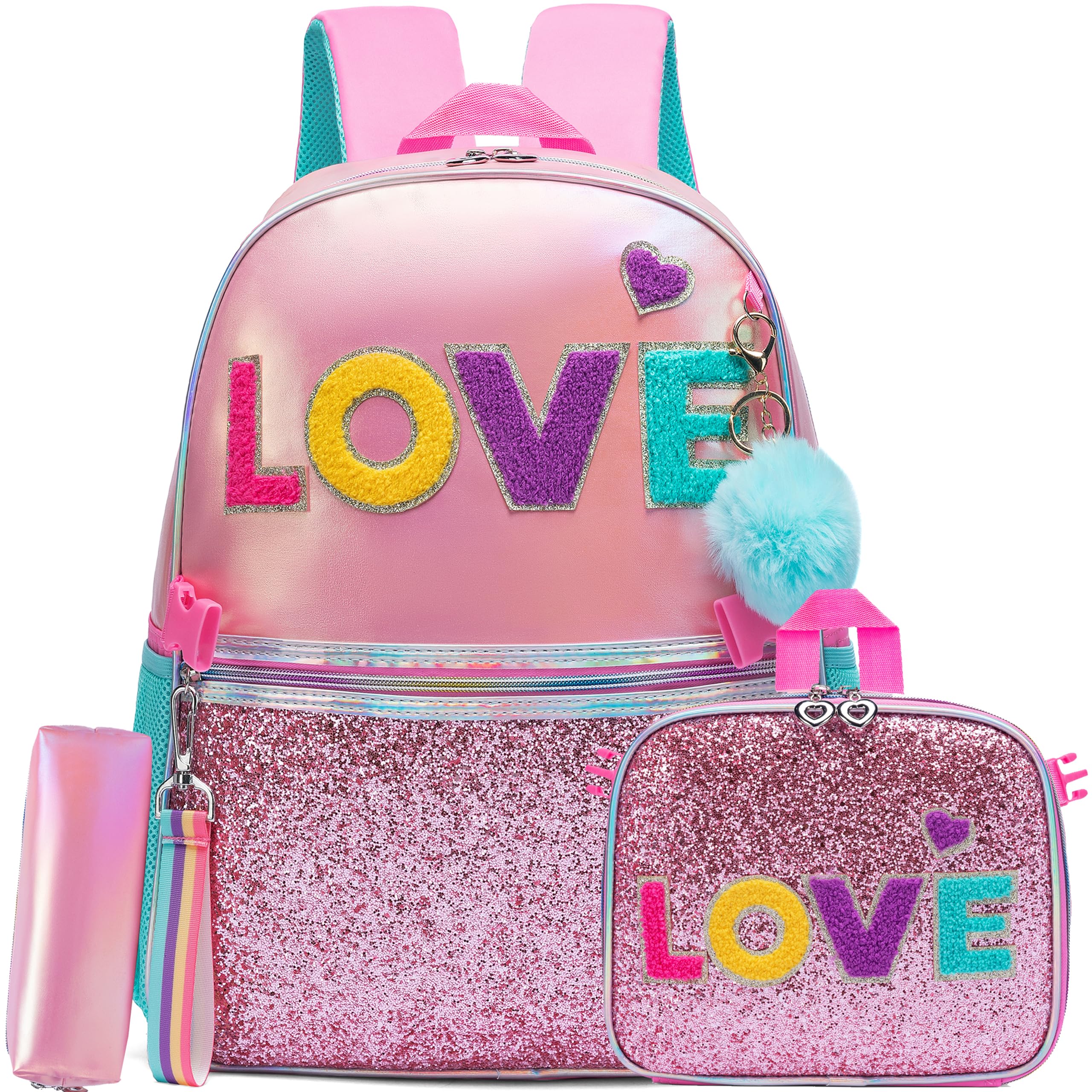 Girls School Backpack Set with Lunch Box & Pencil Case for Elementary Students - Perfect for School & Travel