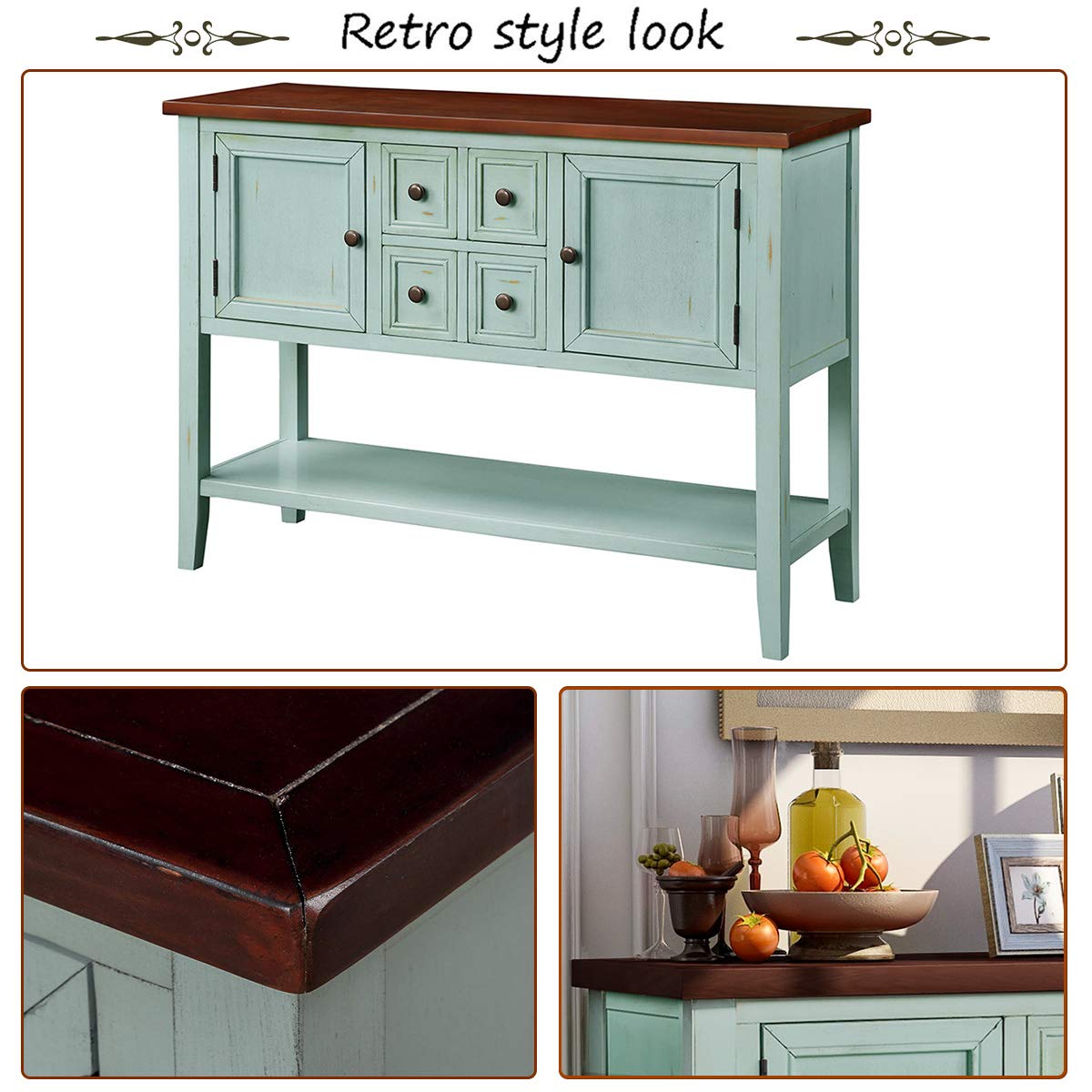 Retro Blue Sideboard Table with Storage - 46