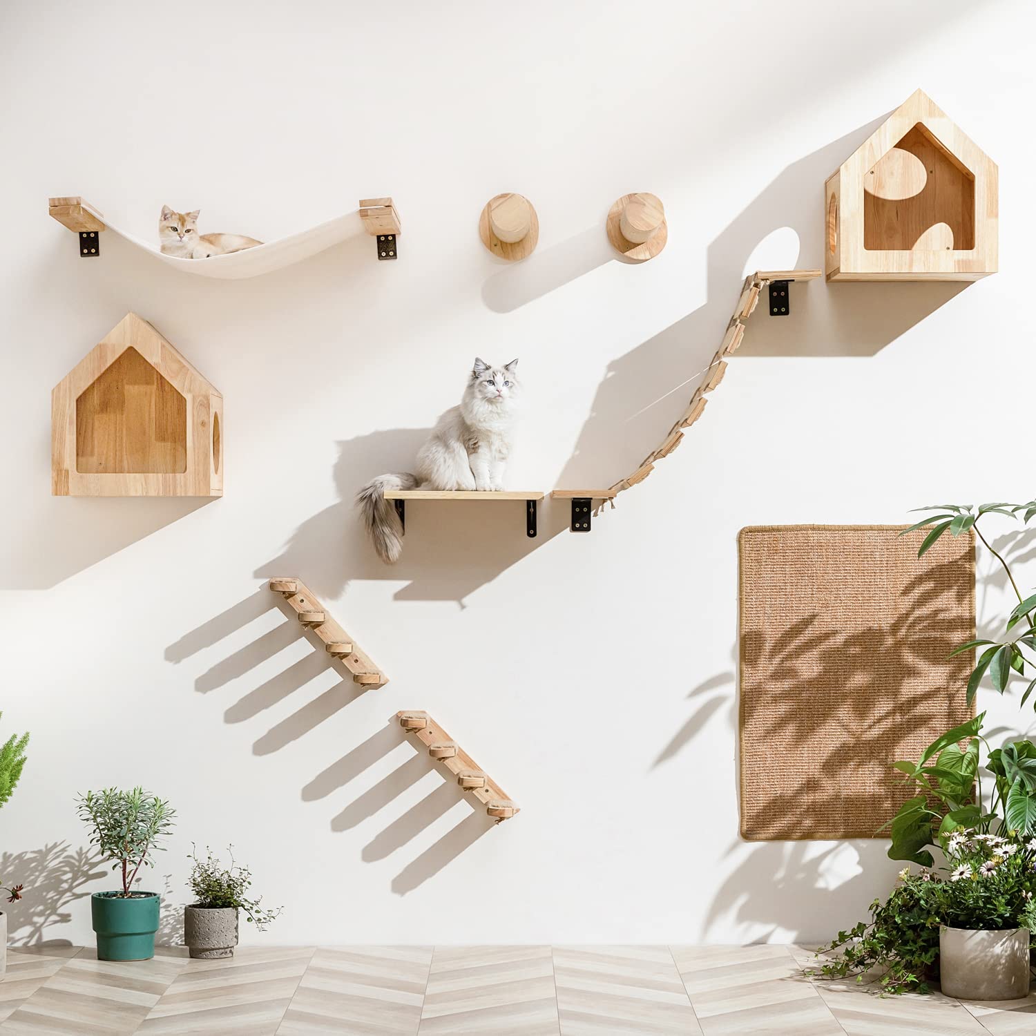 FUKUMARU Cat Wall Furniture Set - Cat Scratcher Mat, Climbing Shelf, Hammock & Wall Steps for Indoor Cats | Multi-Level Play, Sleep & Lounge Space for Kittens & Adult Cats | Perfect for Small Apartments & Cat Enrichment