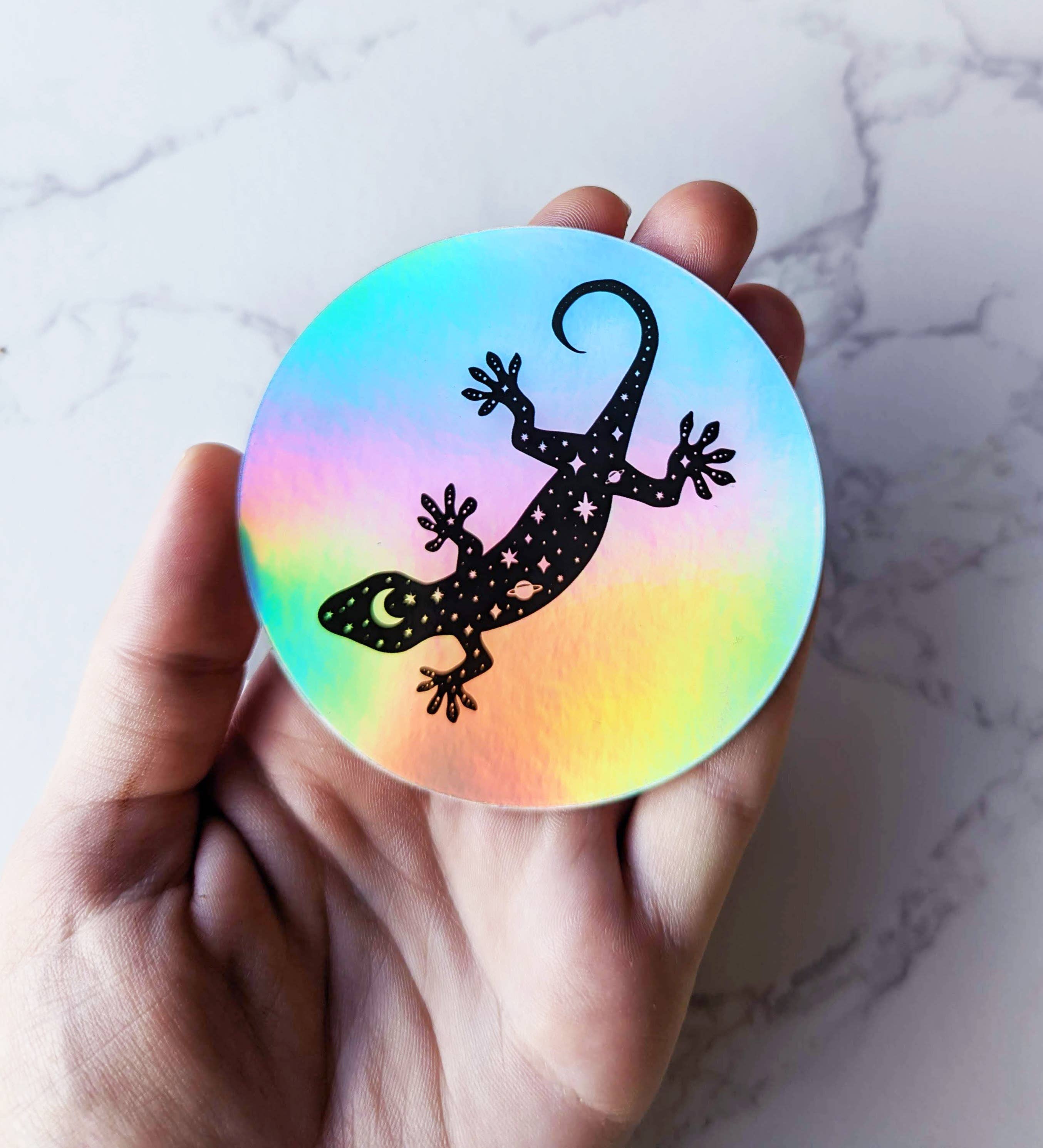 Celestial Gecko Holographic Stickers - Waterproof Vinyl Decals for Laptops, Phones, Journals - Perfect for DIY Crafts, Scrapbooking & Room Decor