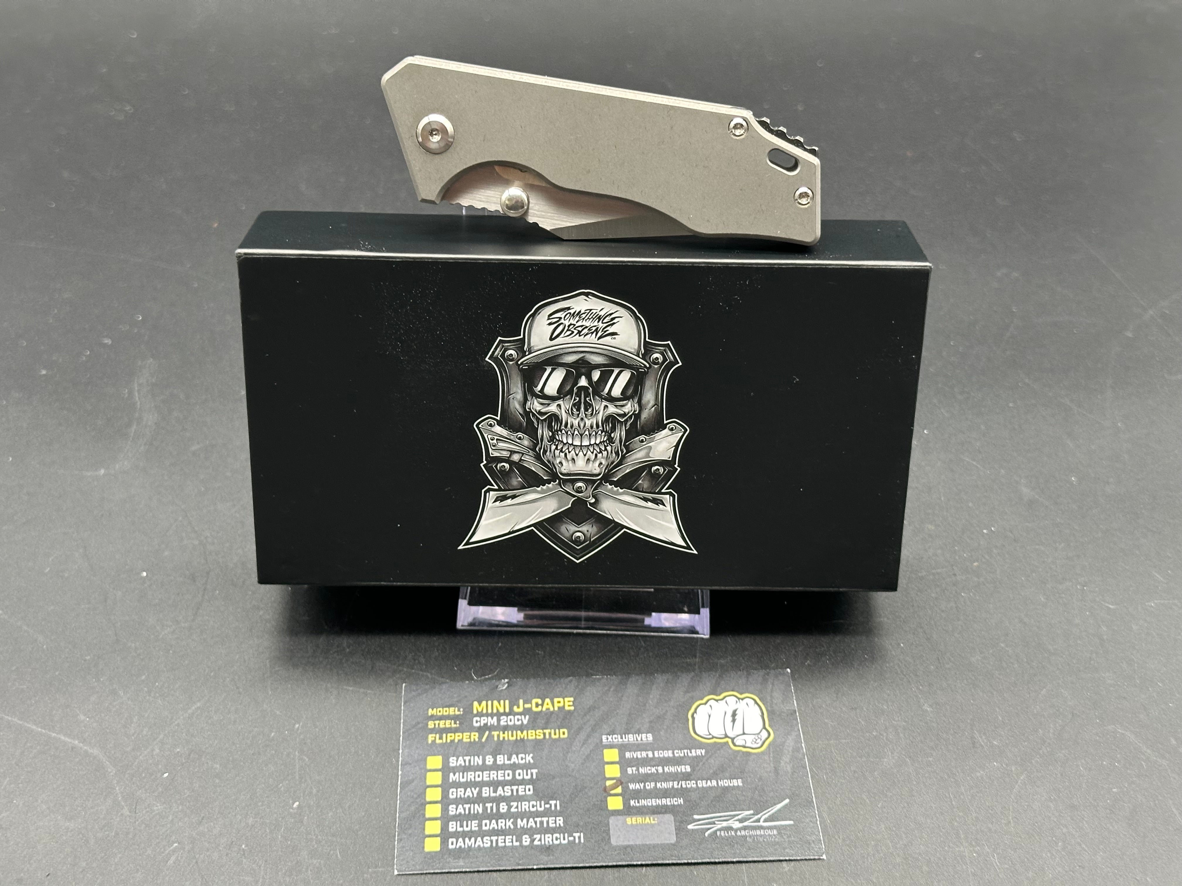 Something Obscene Mini J Cape Thumbstud Knife - Black Satin Blade | EDC Pocket Knife for Outdoor, Camping & Everyday Carry