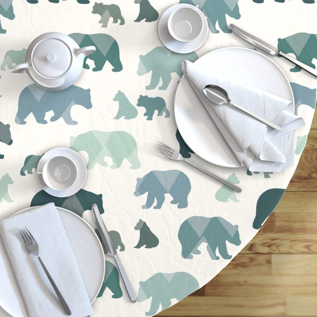 Custom Woodland Bears Geometric Blue Baby Nursery Tablecloth - 90