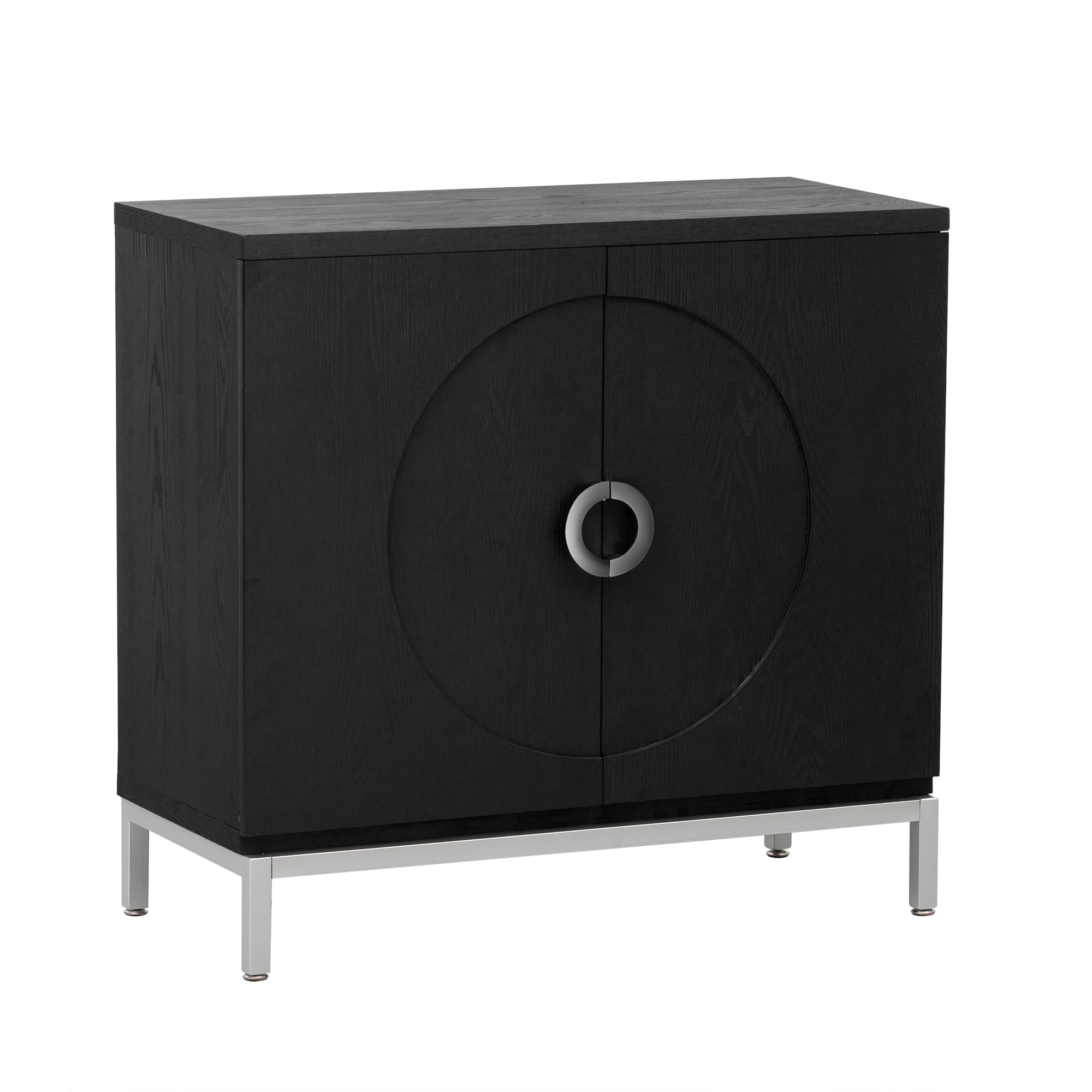Modern Storage Cabinet & Console Table - Solid Wood Veneer with Metal Leg Frame, Entryway Sideboard for Living Room, Bedroom, Hallway - Black Minimalist Design (Perfect for Small Spaces & Home Organization)