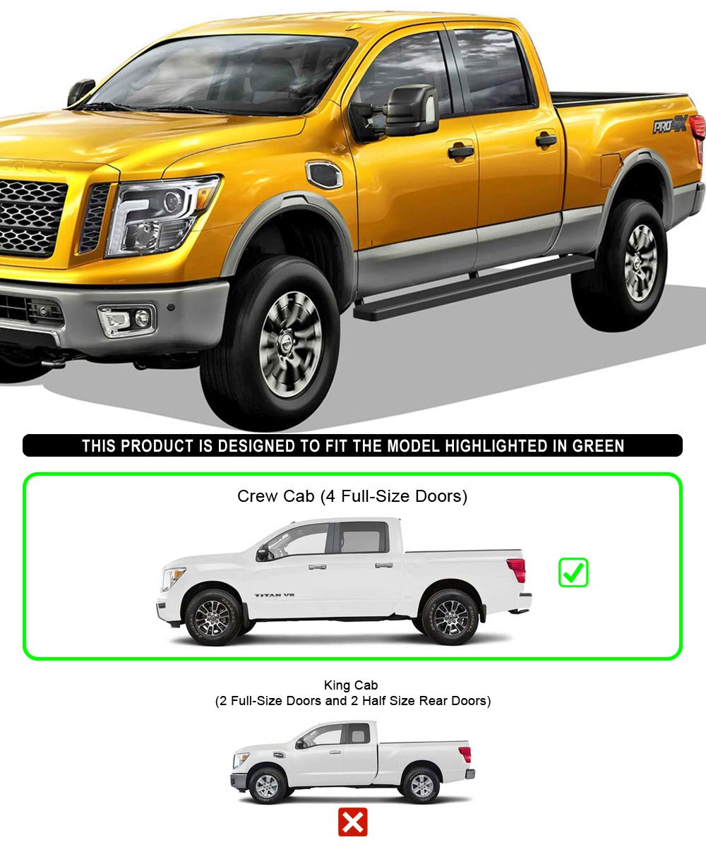 APS Running Boards for Nissan Titan 2004-2025 & Titan XD 2016-2025 | Black Powder Coated Nerf Bars Side Steps | 5in Wheel-to-Wheel Design | Crew Cab 6.5ft Bed (Excludes 2016 Titan) | Perfect for Off-Roading & Daily Use