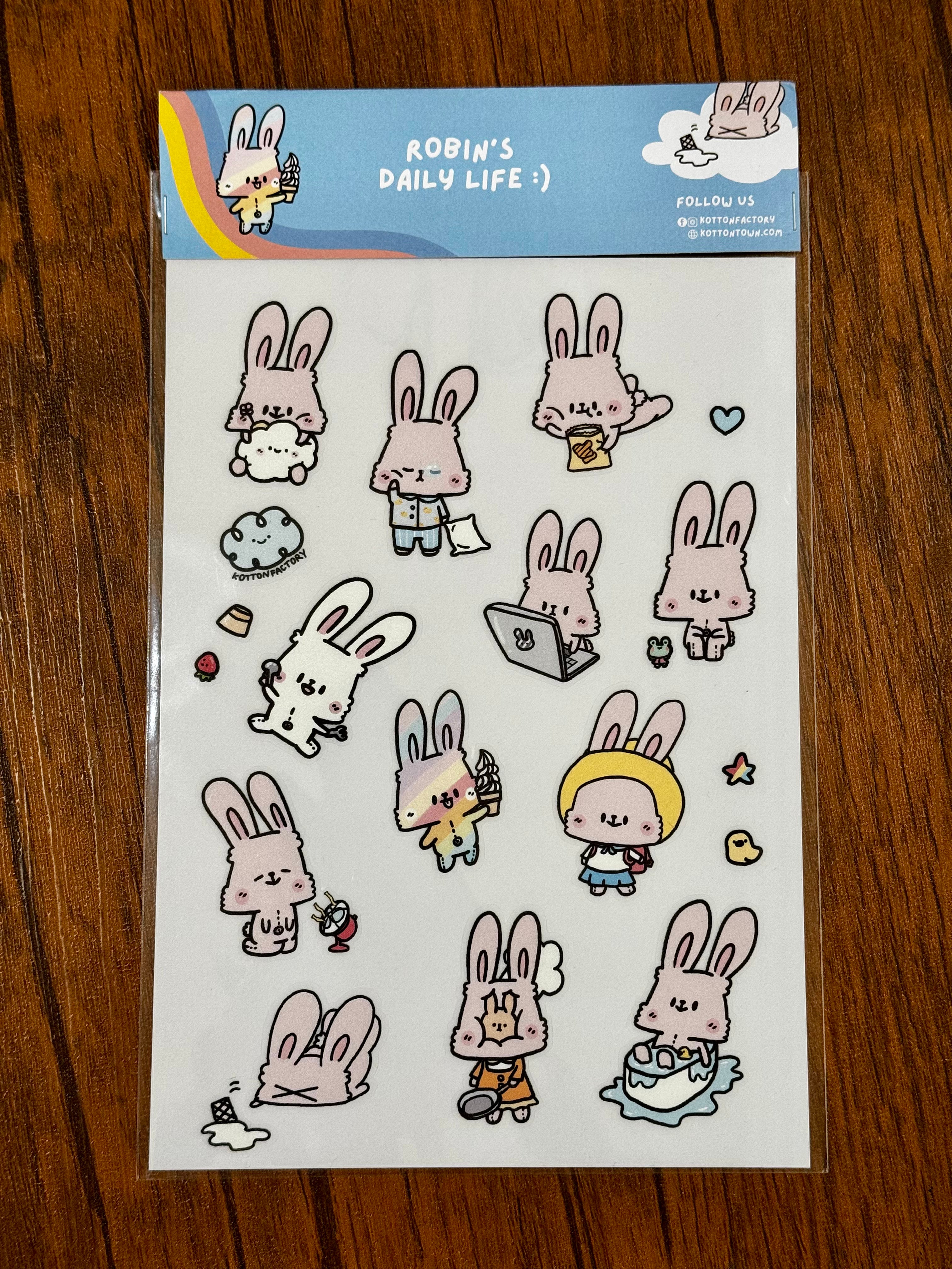 Kotton Factory Robin's Daily Life Sticker Sheet - Cute Kawaii Vinyl Decals for Planners, Journals, Laptops & DIY Crafts