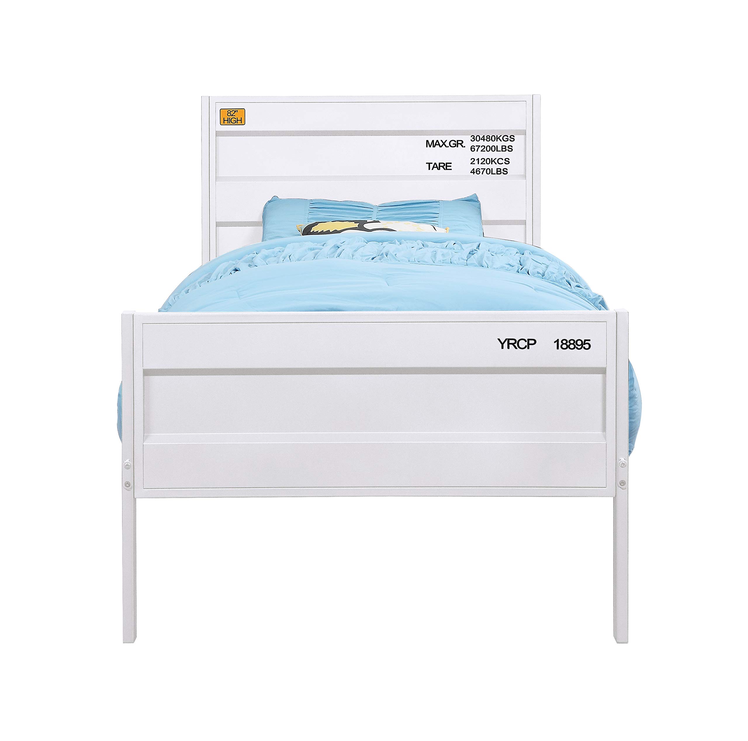 Benjara White Industrial Metal Twin Size Bed with Straight Leg Support - Sturdy & Stylish for Modern Bedrooms, Kids Rooms & Small Spaces