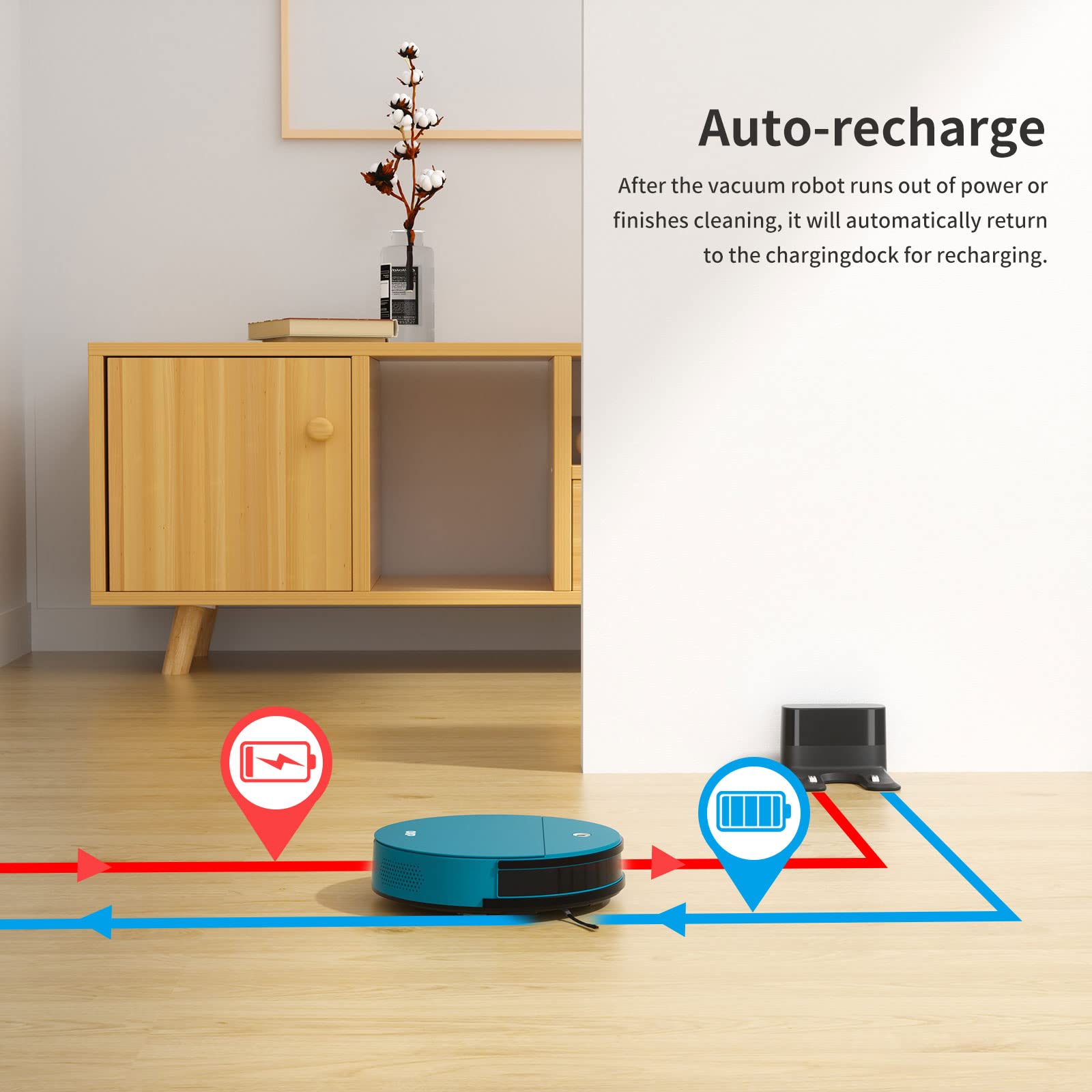 OKP K3P Robot Vacuum Cleaner 3000Pa Strong Suction - Smart WiFi/APP/Alexa Control - 150 Min Runtime - Auto Recharge - Ultra Quiet - Ideal for Pet Hair, Hardwood Floors & Carpets (Blue) - Perfect for Daily Home Cleaning & Pet Owners
