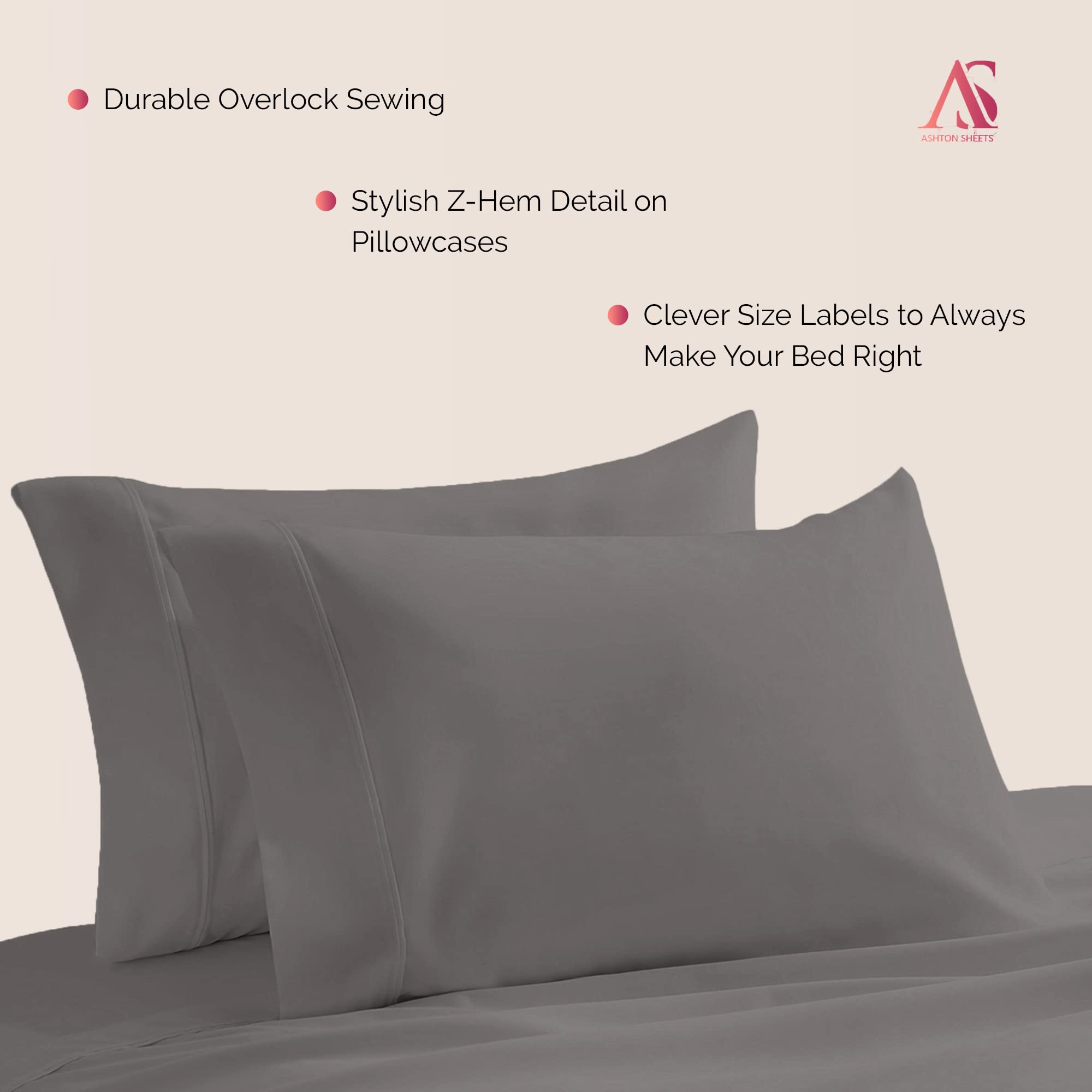 Luxury 1000 Thread Count Egyptian Cotton Pillowcases Set of 2 - Standard/Queen Size, Sateen Weave Cooling Pillow Covers for Hot Sleepers - Dark Grey - Perfect for Bedroom, Guest Room & Hotel Style Comfort