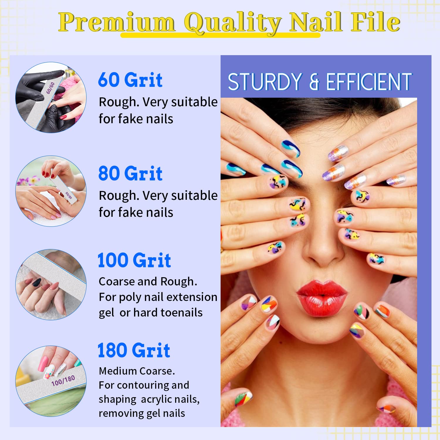 25 Pcs Professional 80/80 Grit Double Sided Nail Files - Coarse Emery Boards for Acrylic & Gel Nails - Home & Salon Manicure/Pedicure Tools - Perfect for Nail Art, DIY Nail Care & Professional Salons