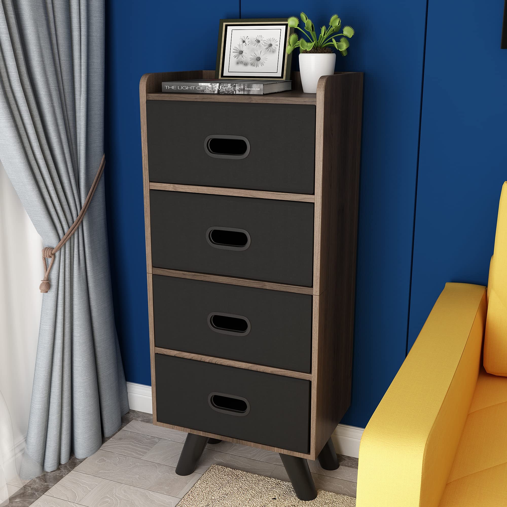 Hooseng 5 Drawer Wooden Dresser - Rustic Brown Storage Chest with Waterproof Fabric for Bedroom, Hallway & Living Room - Spacious Organizer Cabinet for Clothes, Toys & Home Essentials