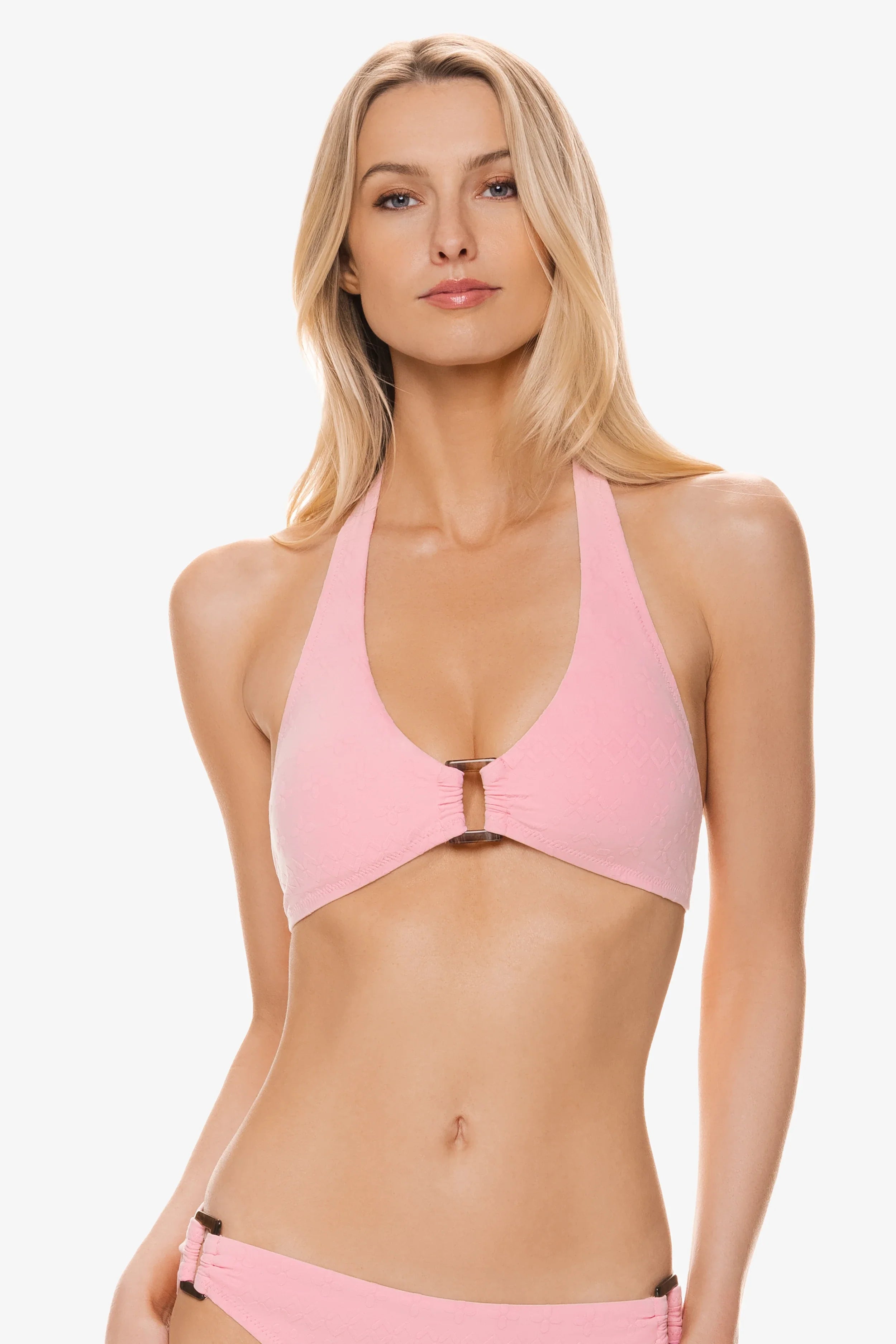 Tortoise Halter Top - Jacquard Textured Shell Pink Women's Fashion Top for Summer Beach & Casual Outings