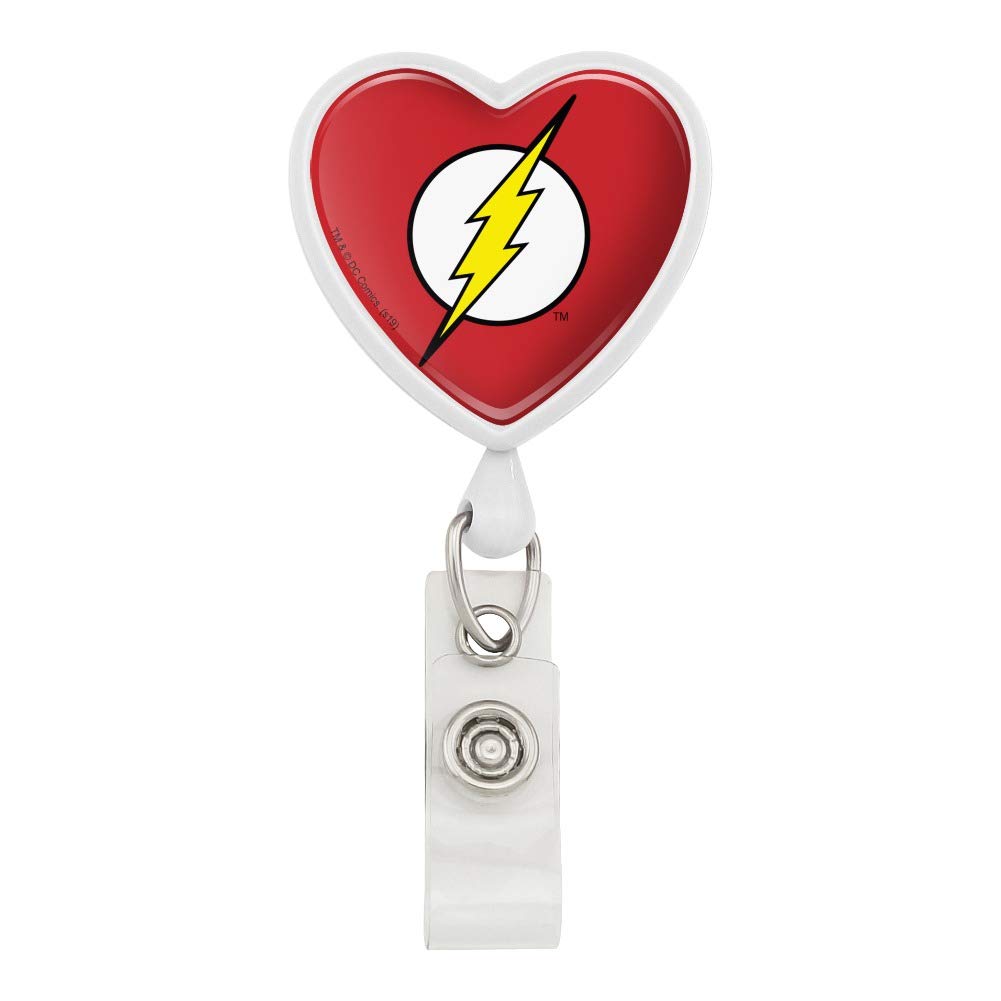 Flash Lightning Bolt Logo Heart Lanyard - Retractable Reel Badge ID Card Holder for Work, Events & Conventions | DC Comics Superhero Accessory