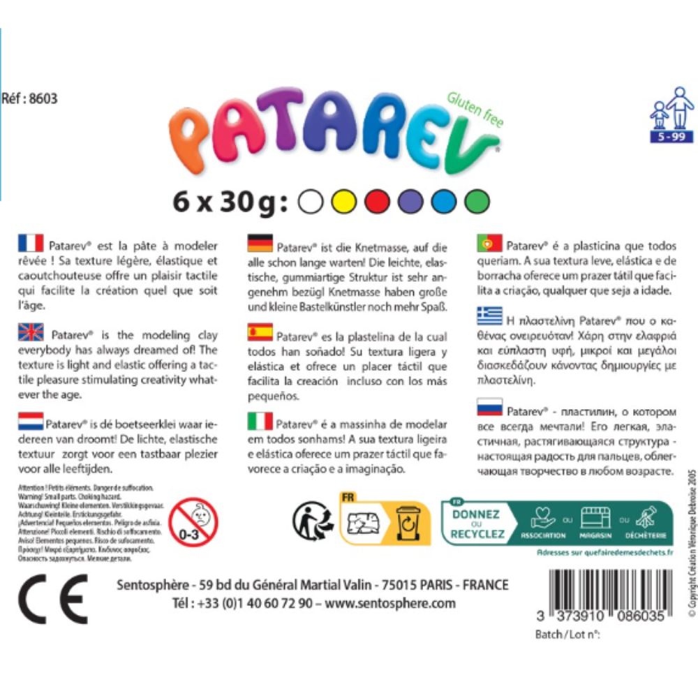 Patarev Air Drying Clay - 6 Vibrant Colors (White, Red, Blue, Green, Yellow, Black) for DIY Crafts, Sculpting, and School Projects | Non-Toxic Modeling Clay for Kids & Adults | Perfect for Home, Classroom & Art Studio Use