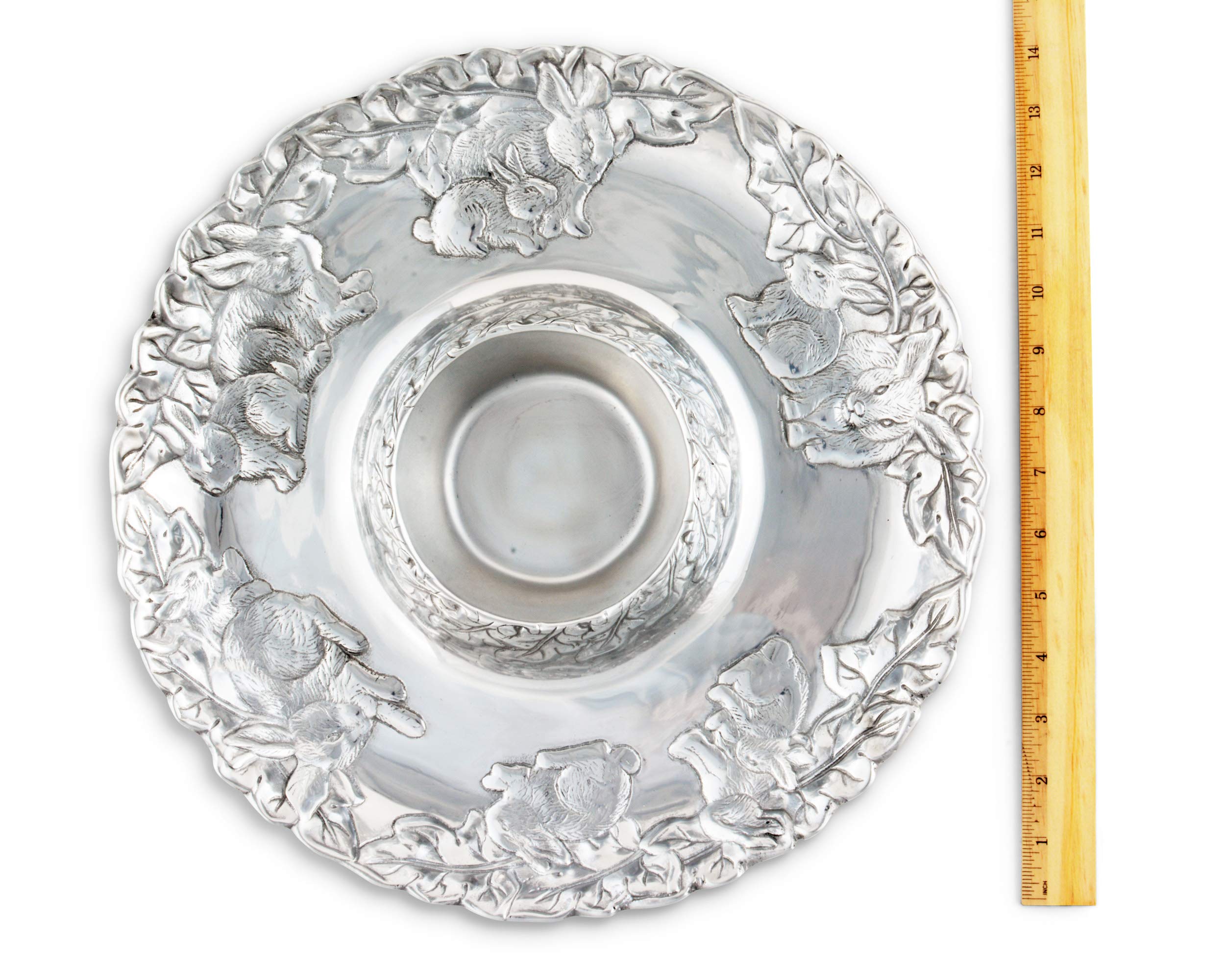Arthur Court Designs 14-inch Aluminum Bunny Pattern Easter Chip and Dip Platter – Hand-Polished Sand Casted Metal Serving Tray, Tarnish-Free Artisan Quality – Perfect for Easter Celebrations, Holiday Parties & Spring Gatherings
