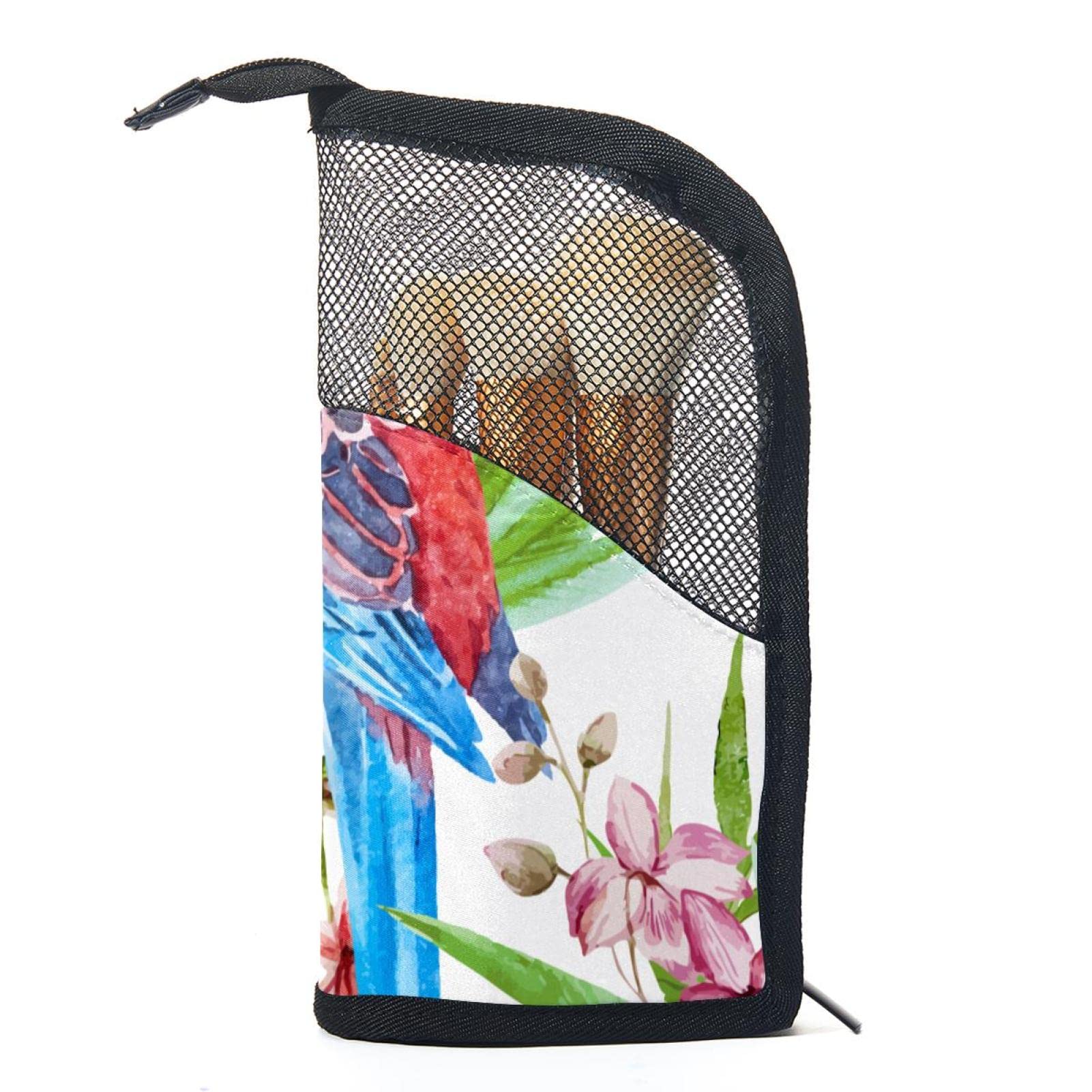 12-Piece Makeup Brush Organizer Bag with Parrot Tropical Flower Design - Portable Cosmetic Brush Holder Case for Travel, Home & Professional Makeup Artists