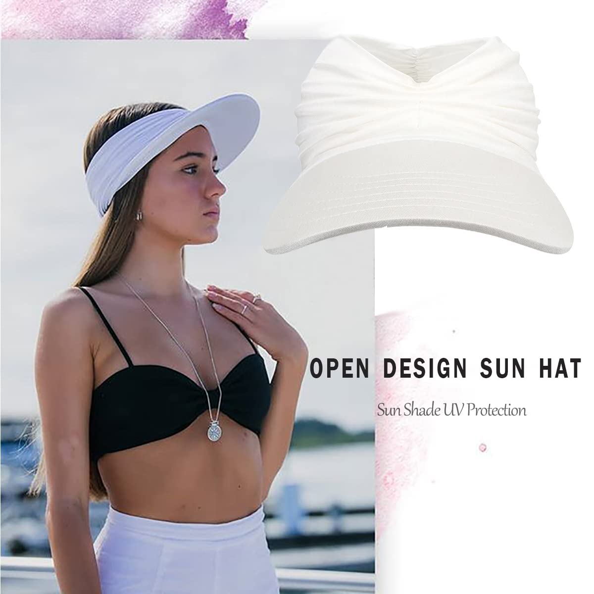 Women's Sun Visor Hat - Foldable Wide Brim UV Protection Summer Beach Hat with Ponytail Hole - Perfect for Outdoor Activities, Travel, and Sun Protection