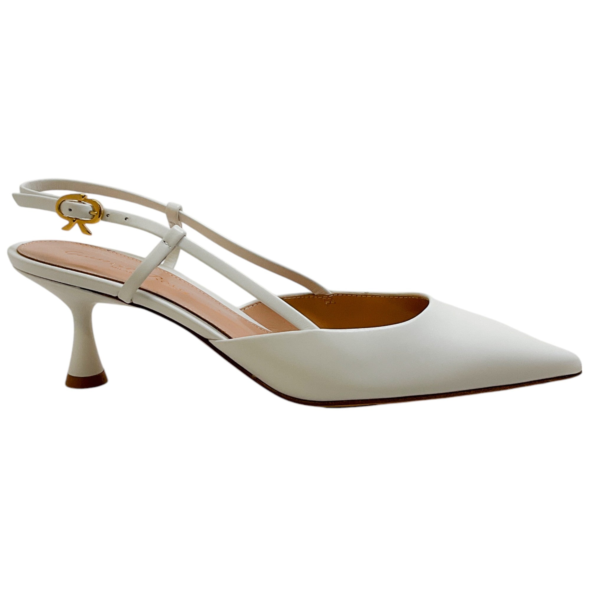 Gianvito Rossi Women's White Leather Ascent 55 Slingback Pumps - Elegant High Heels for Office, Party & Wedding Events