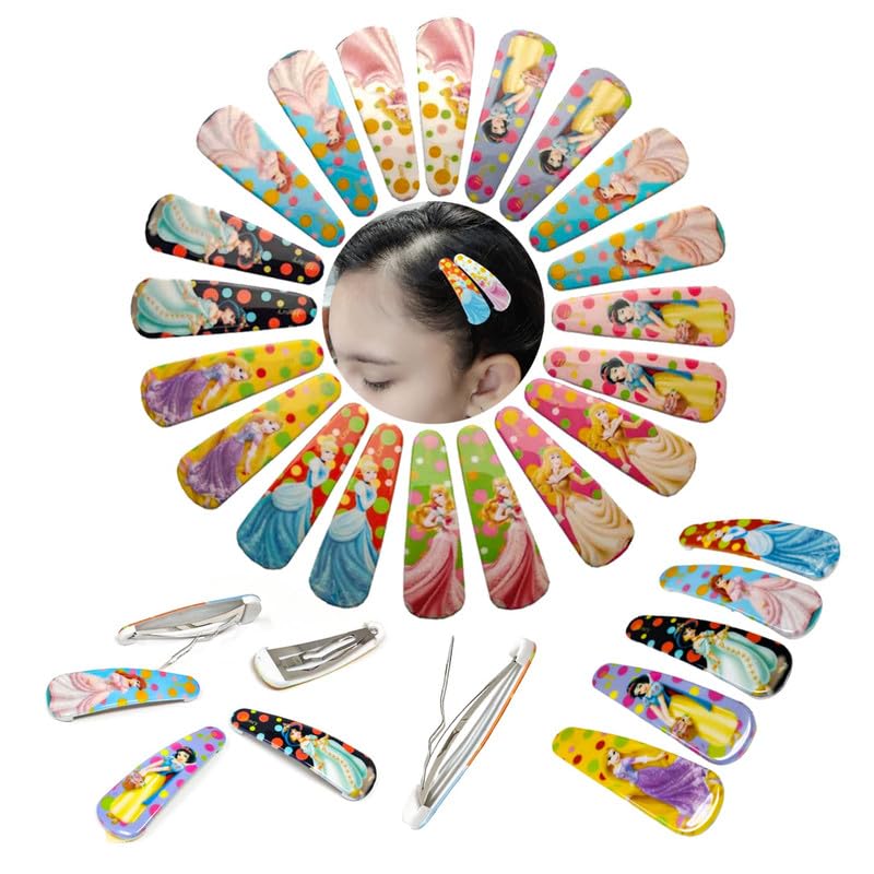 LYTIX Set of 12 Disney Princess Hair Clips for Girls - 5cm Multicolor Glossy Barrettes - Perfect for School, Parties & Everyday Hair Accessories