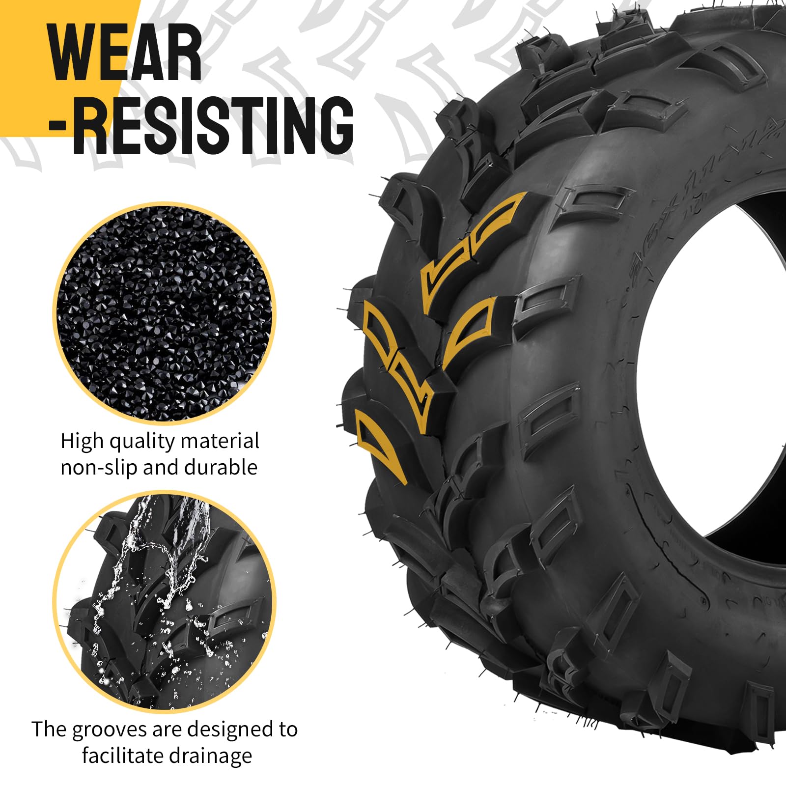 MOTORHOT Set of 4 ATV/UTV Tires 26x9-12 Front & 26x11-12 Rear - 6PR All-Terrain Tubeless Tires with 15mm Deep Tread for Trail, Sand & Off-Road Adventures