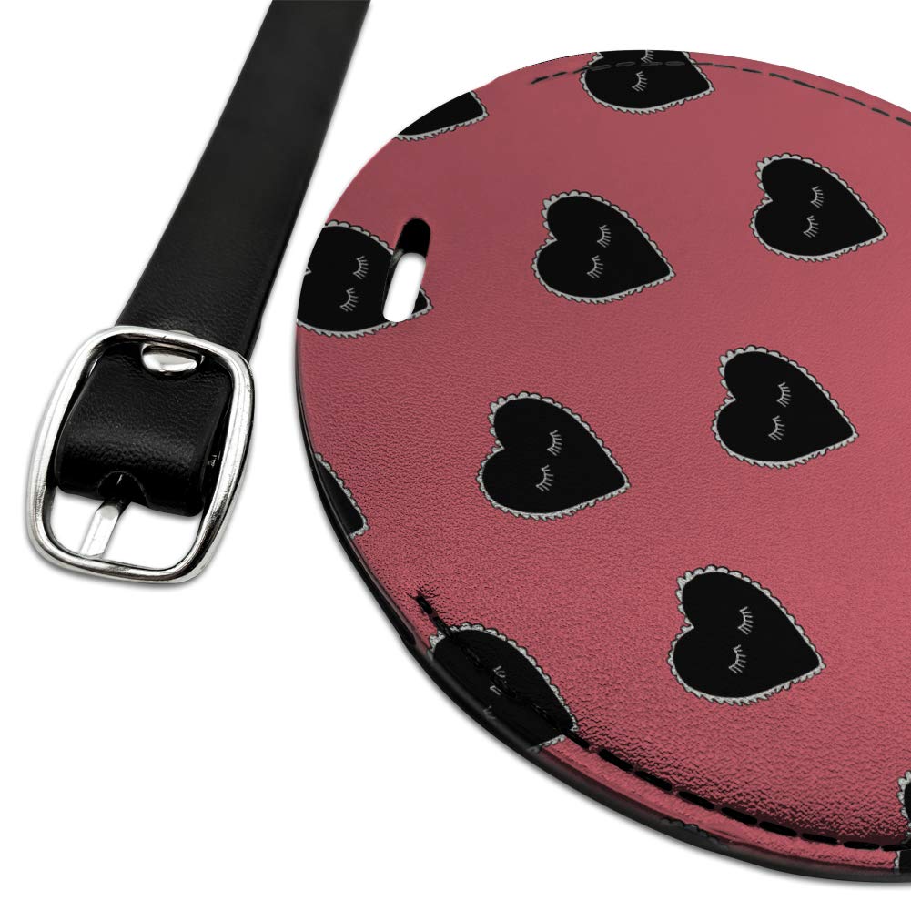Hearts & Eyelashes Valentine's Day Round Leather Luggage Tag - Personalized ID Card Holder for Travel Bags, Suitcases & Backpacks | Perfect Gift for Couples & Travel Lovers