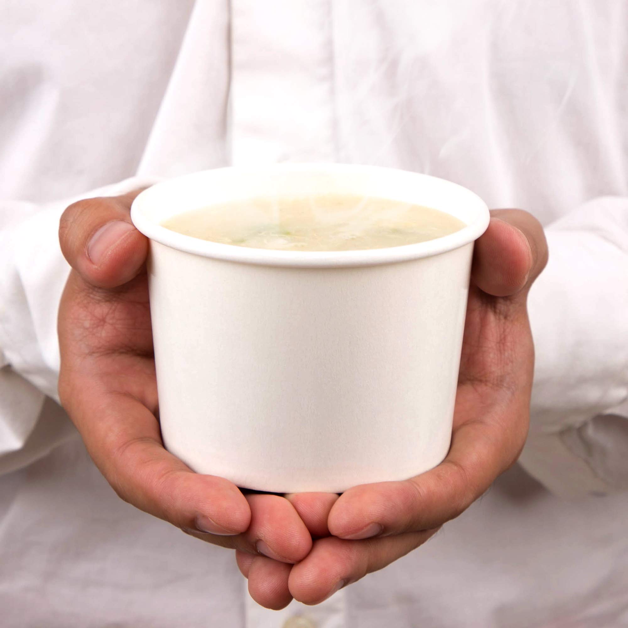 Promora 12oz Disposable Paper Ice Cream Cups with Spoons - 50 Count, White | Eco-Friendly Bowls for Hot Soup, Dessert, Frozen Yogurt | Perfect for Parties, Catering, Ice Cream Shops & Home Use