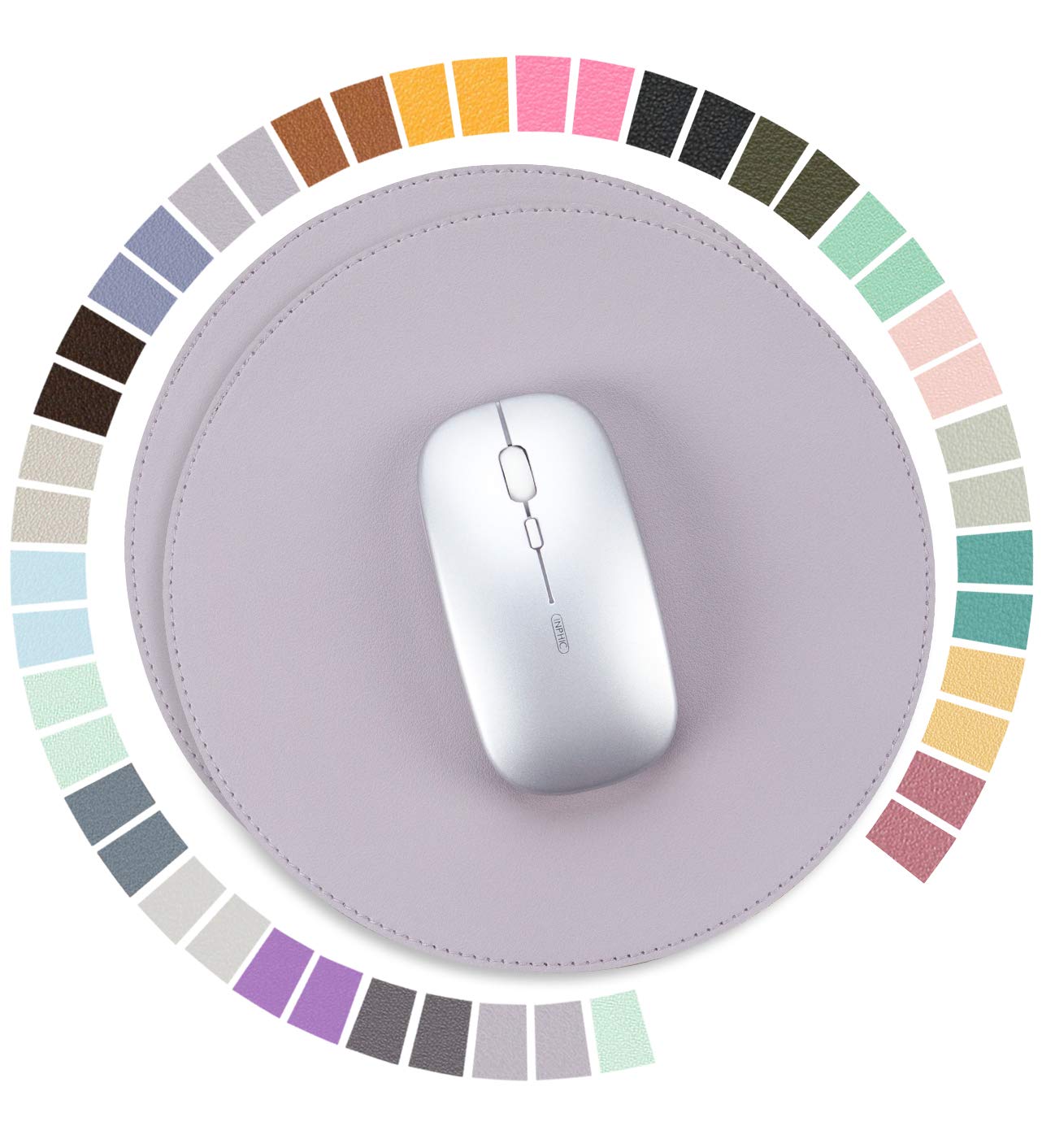 YSAGi 2 Pack Ultra Thin Waterproof PVC Leather Mouse Pad with Stitched Edges - Non-Slip Desk Mat for Computer, Laptop, Gaming & Office Use - Perfect for Home & Work (8.66 Inch, Grey-Pink) | Ergonomic Design for Comfortable Typing & Precise Mouse Control