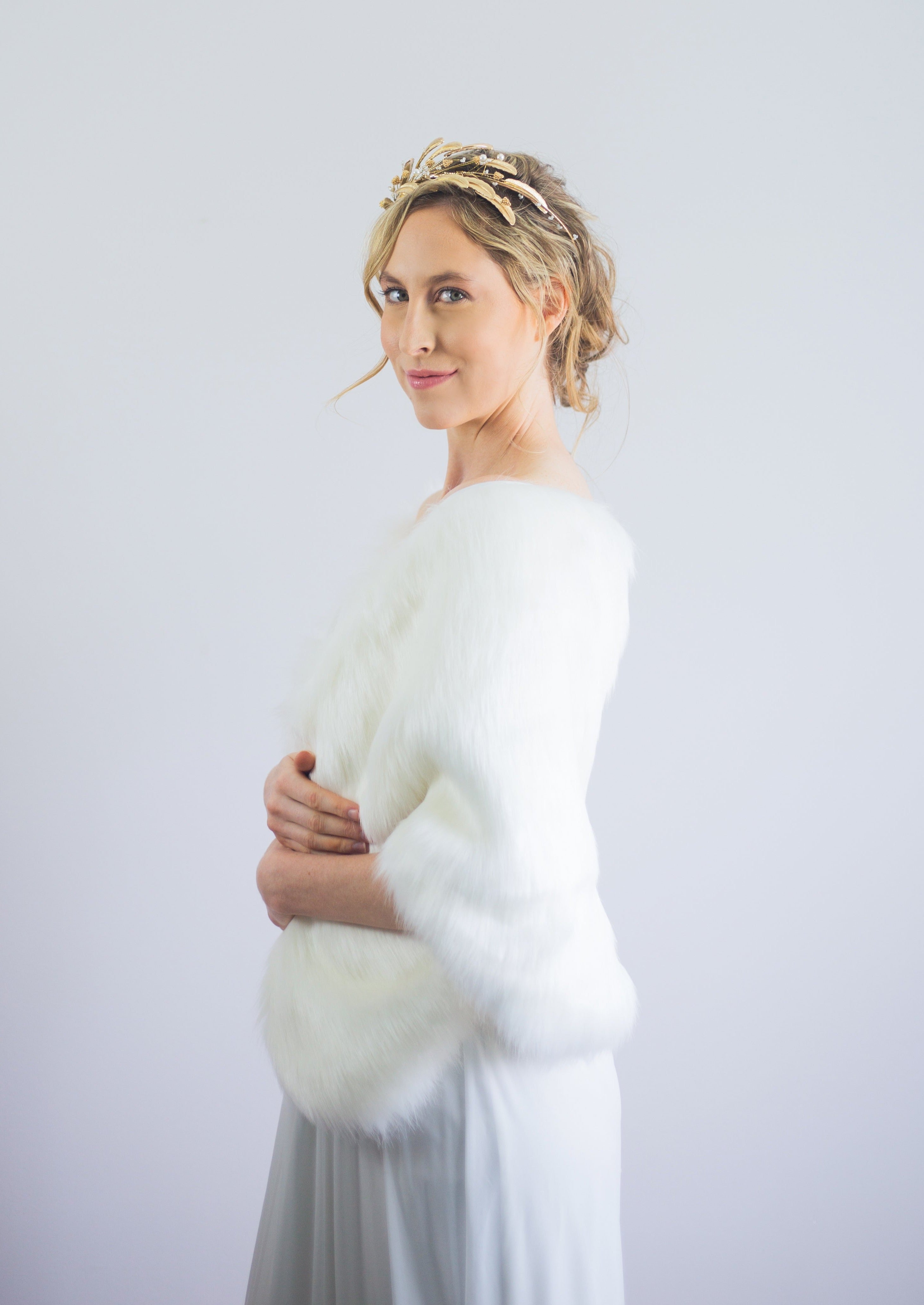 Ivory White Fur Shawl - Butterfly Ivy03 Elegant Winter Wrap for Women | Perfect for Weddings, Parties, and Cold Weather Fashion