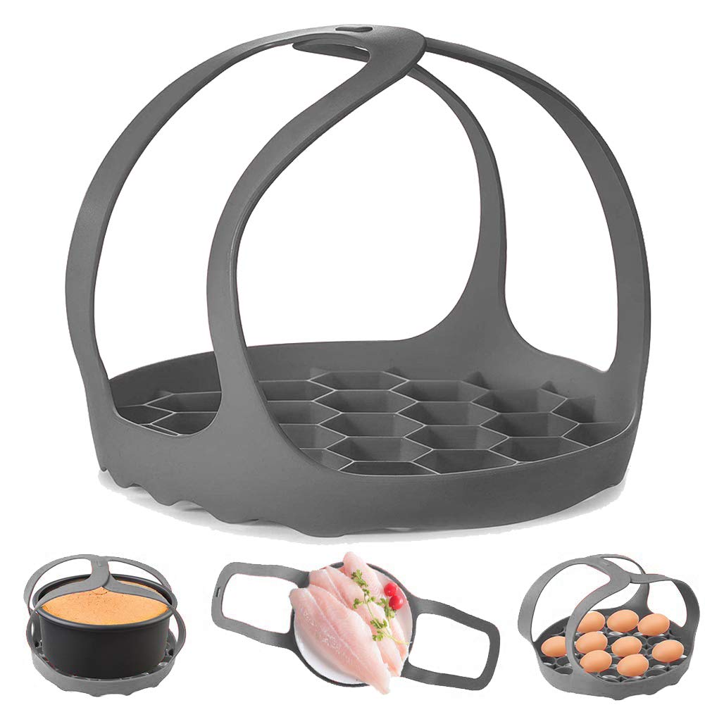 Silicone Pressure Cooker Sling for 6 Qt & 8 Qt Instant Pot, Ninja Foodi - BPA-Free Steamer Rack & Anti-Scalding Bakeware Lifter - Perfect for Cooking Eggs, Vegetables & Meal Prep (Gray)