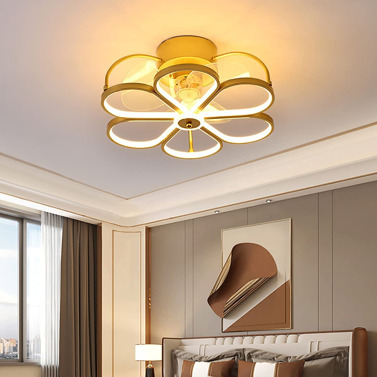 Modern LED Ceiling Fan with Remote Control - 50W 3-Speed Dimmable Chandelier Light for Bedroom, Living Room & Nursery - Energy Efficient Dome Pendant Lighting Fixture for Home Cooling and Decoration