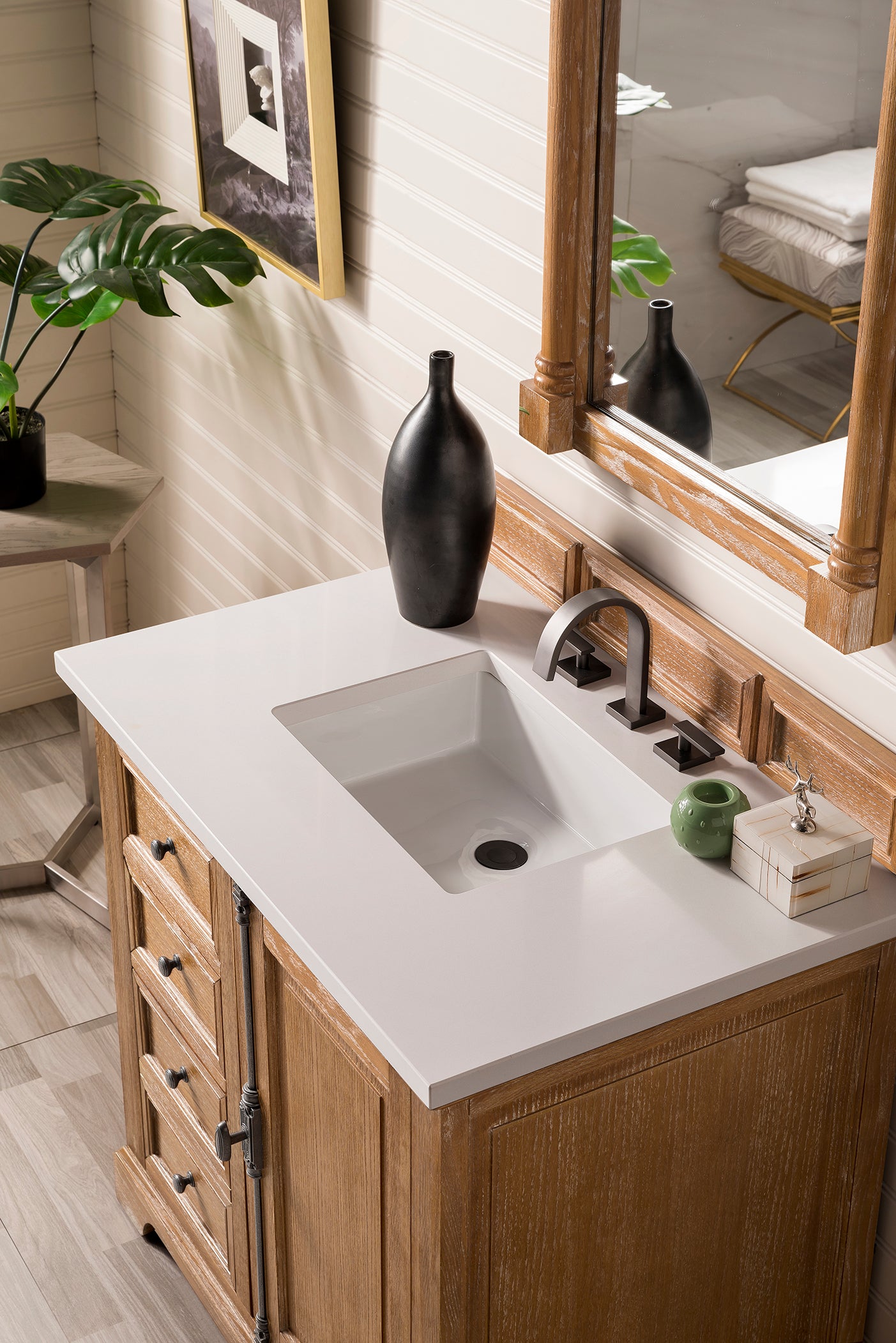 Providence 36 Inch Single Bathroom Vanity Cabinet in Driftwood Finish with 3CM White Zeus Quartz Countertop - Perfect for Modern Bathroom Renovations and Home Upgrades